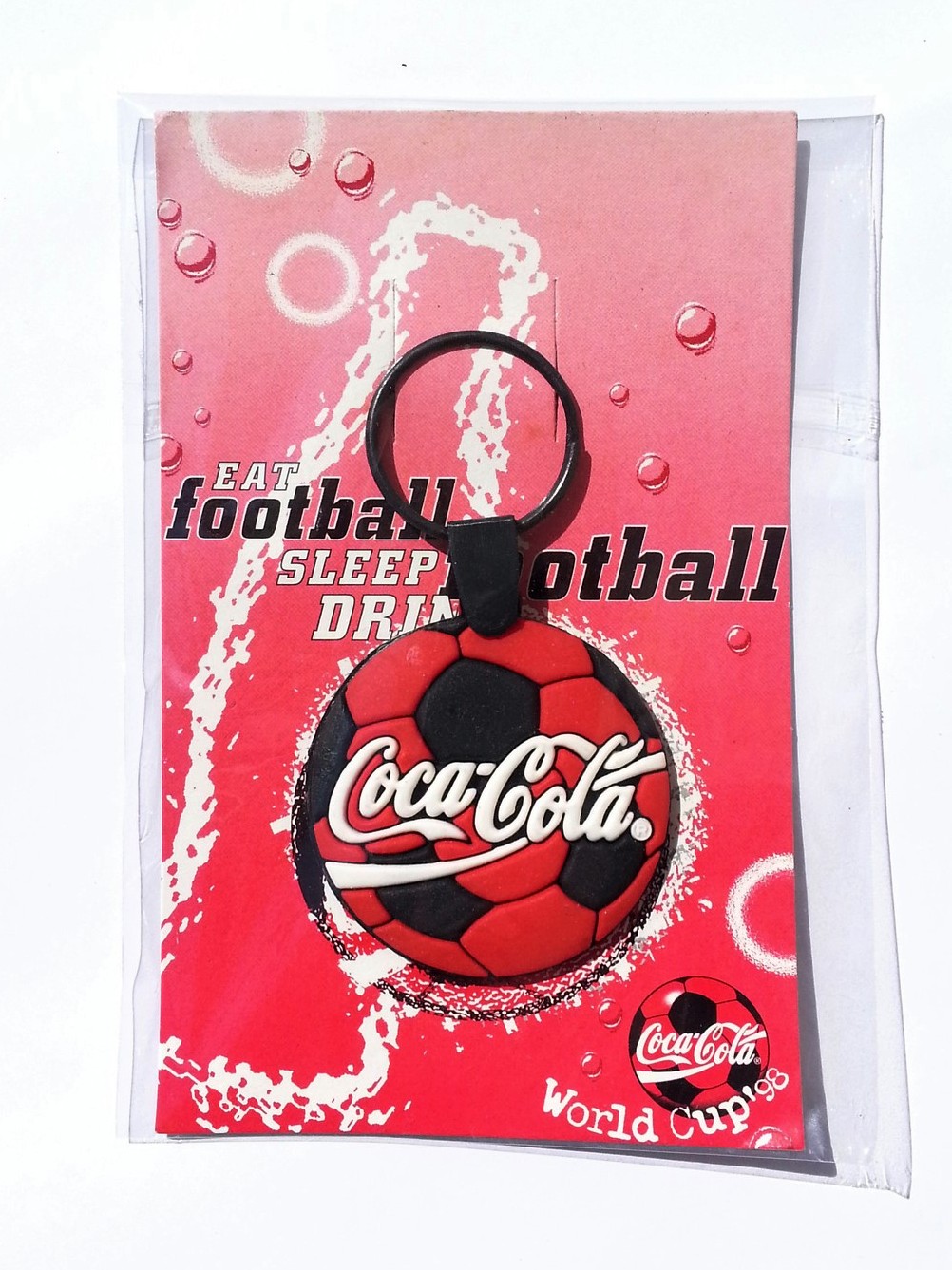 Coca Cola 98 World Cup Soccer Ball Shaped Rubber Keychain Key Ring