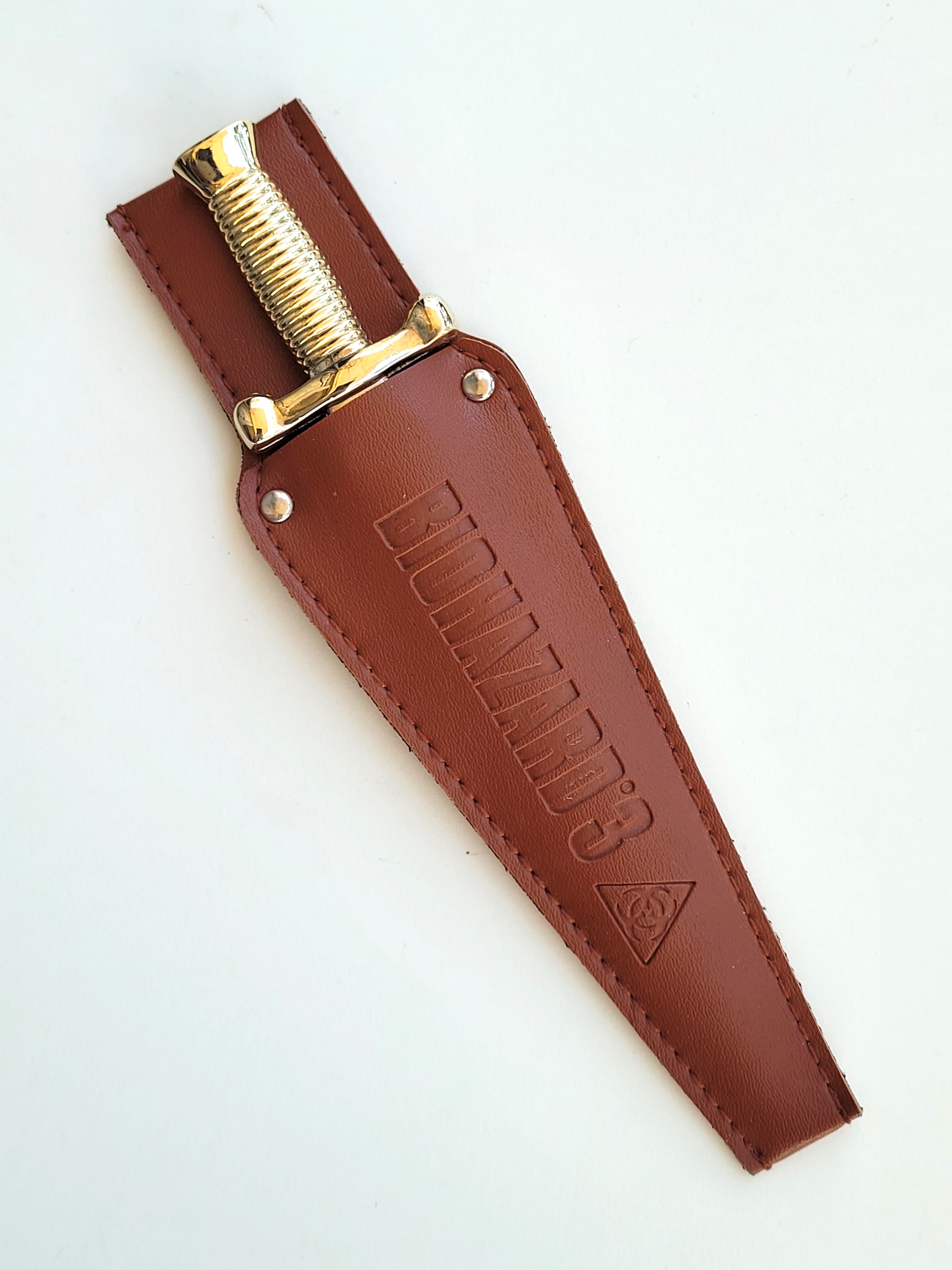 BIOHAZARD 3 Letter Opener Replica Dagger (Gold) w/ Leather Sheath - 1999 Capcom Resident Evil Hong Kong Comics