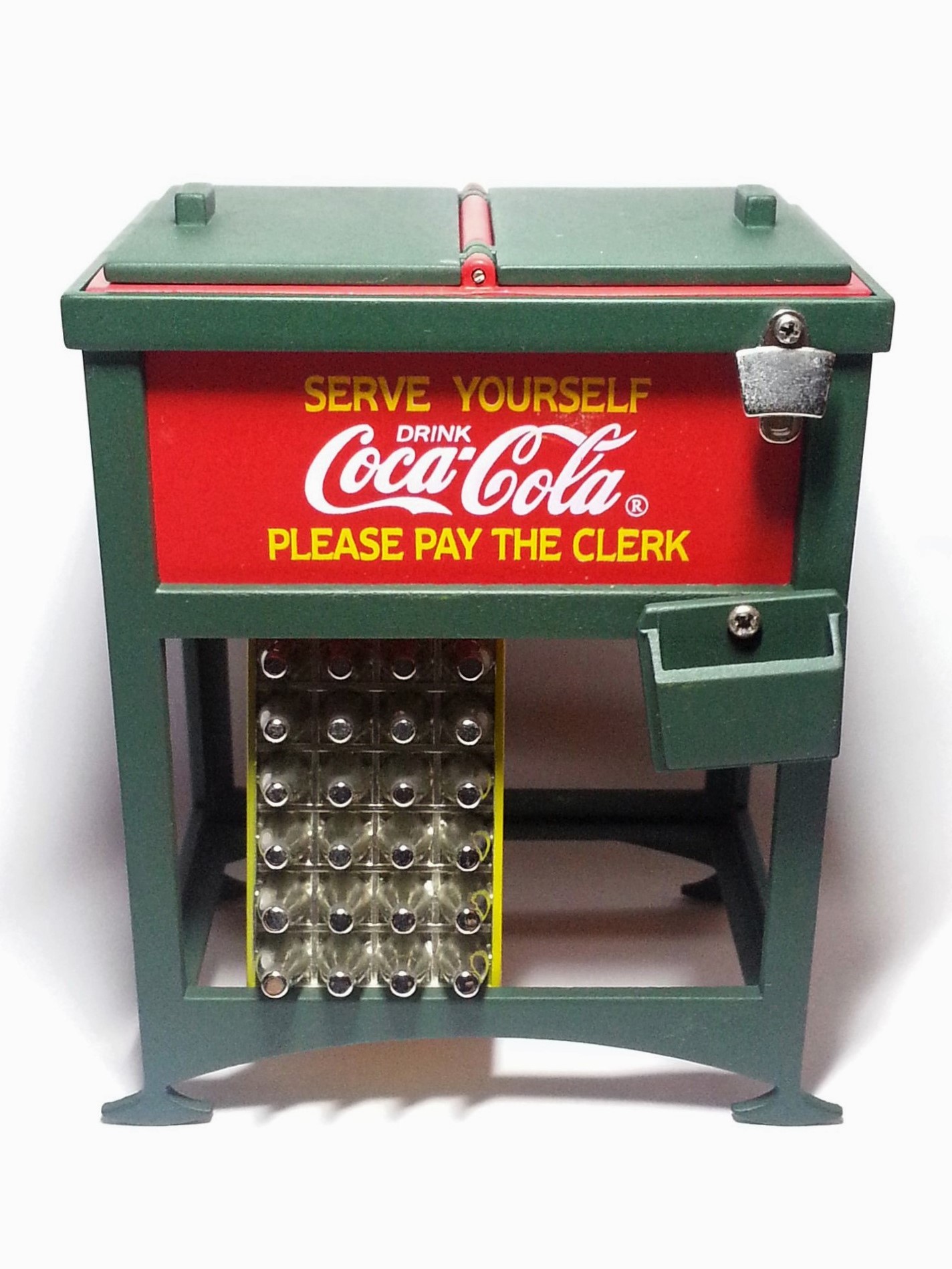 Coca Cola 2003 Miniature Metal Ice Cooler & Bottle Crate Set