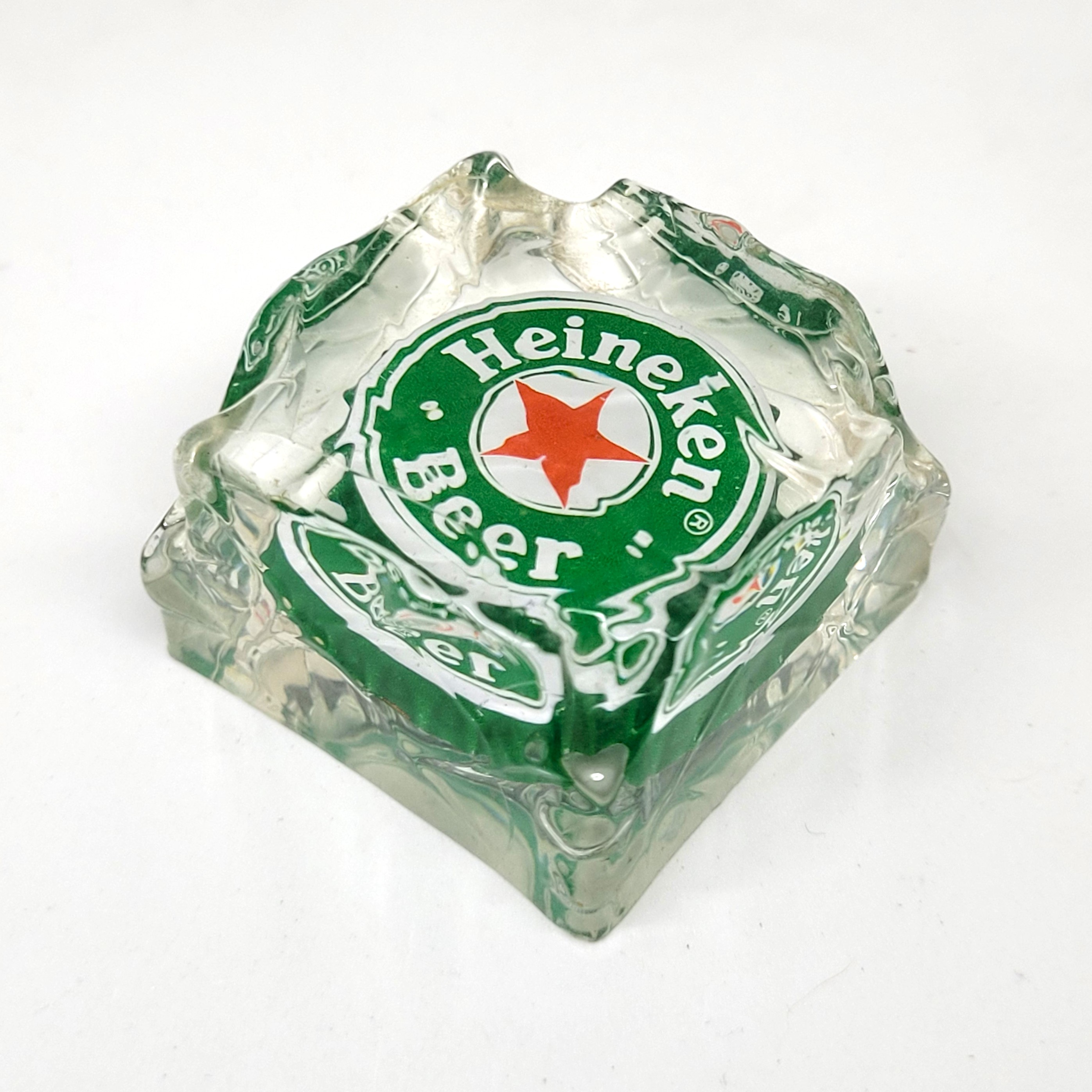 Heineken Beer Bottle Cap In Acrylic Ice Cube Paperweight - 1990s Rare Vintage