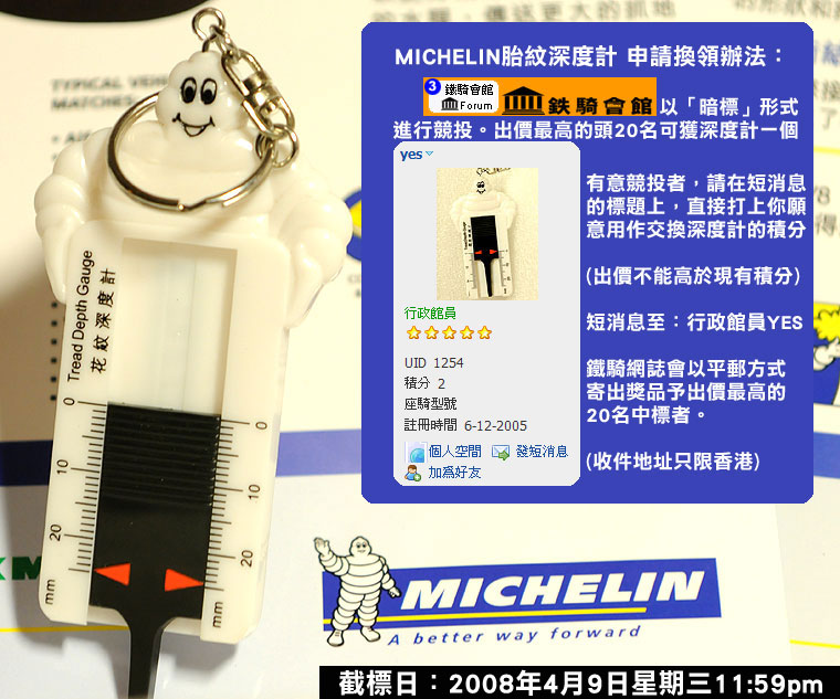 Michelin Man Tread Depth Gauge Keychain - 2008 Limited Edition Key Ring