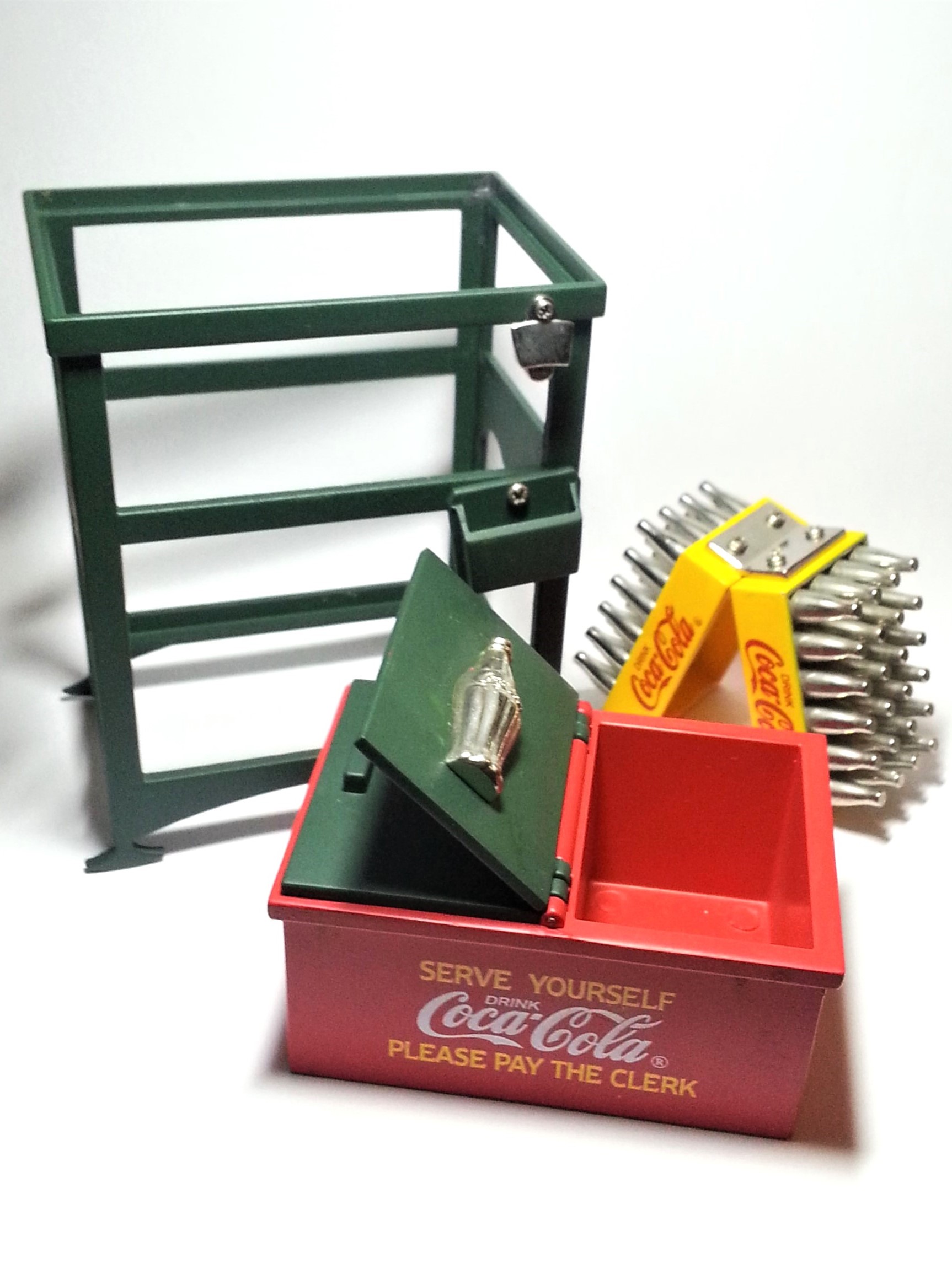 Coca Cola 2003 Miniature Metal Ice Cooler & Bottle Crate Set