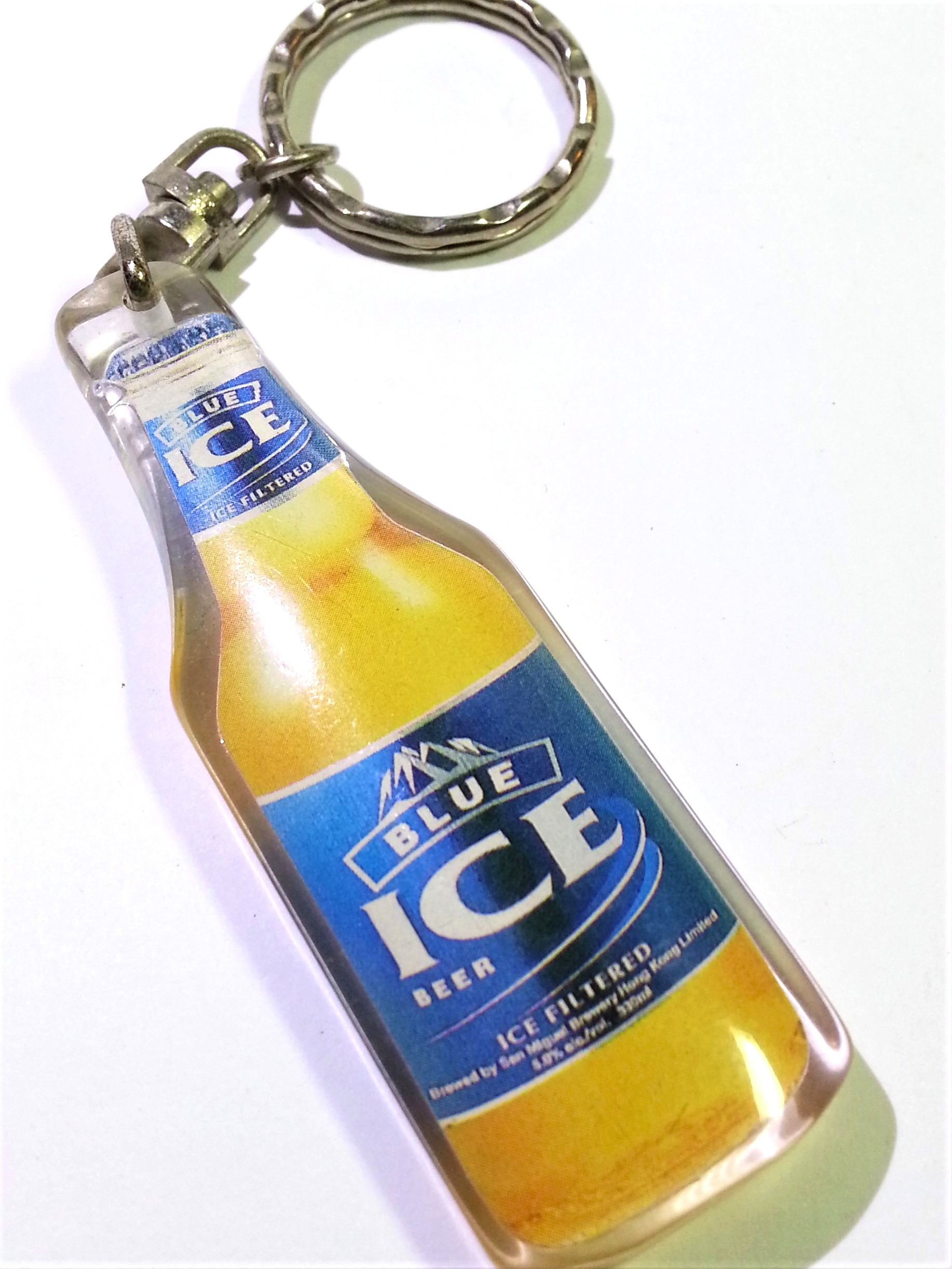 BLUE ICE Beer Bottle Shaped Double Sided Acrylic Keychain - 90s Key Ring