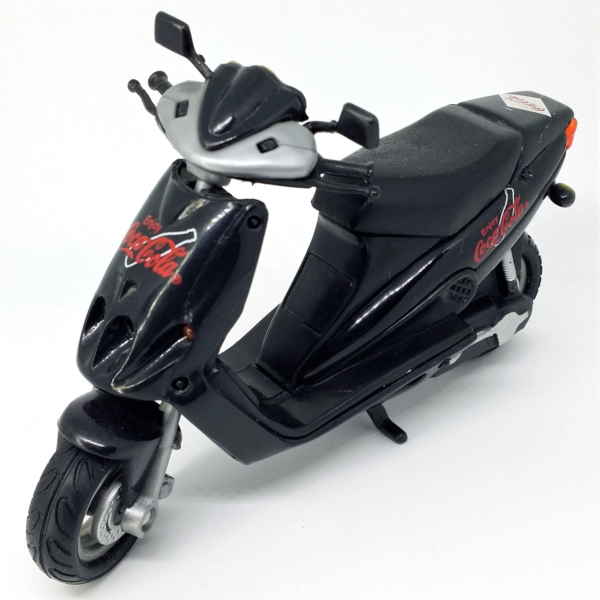 Coca Cola Motor Scooter Diecast Plastic Motorcycle Toy (Black) - Vintage 90s