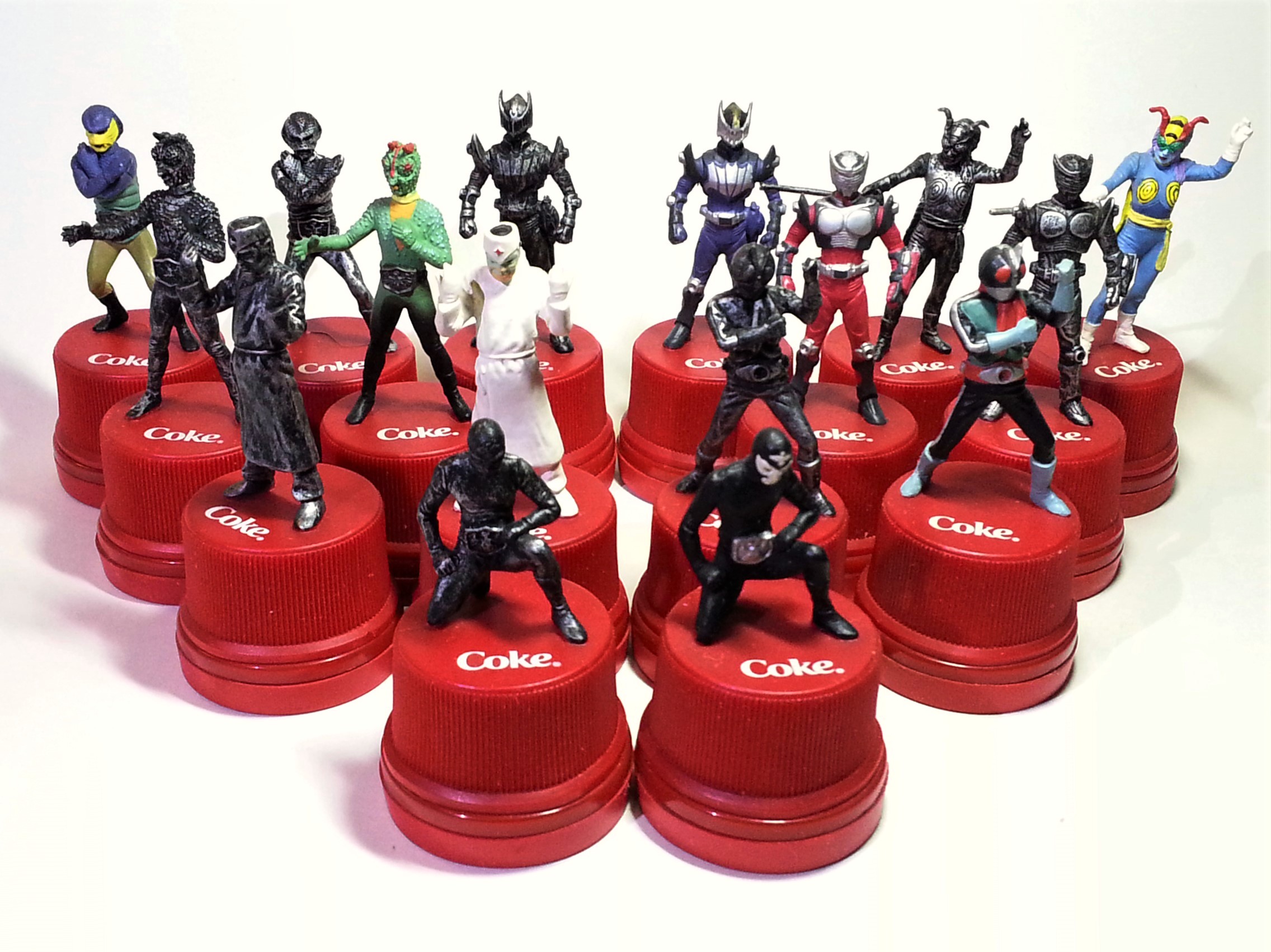 Coca Cola COKE x Kamen Rider Bottle Cap Stamp Set Of 16 - 2002 Hong Kong Exclusive