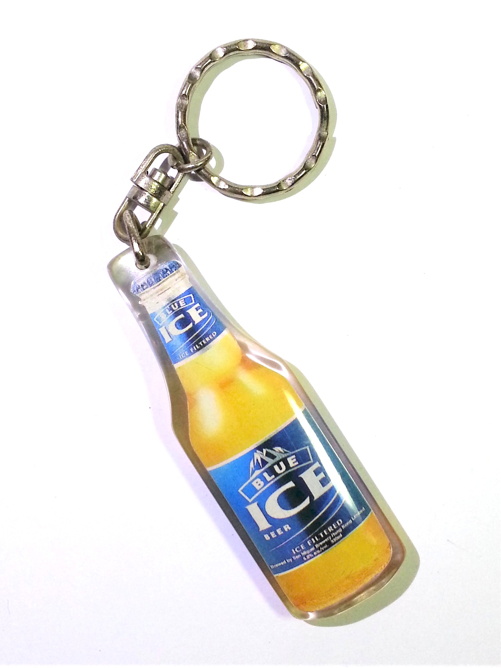 BLUE ICE Beer Bottle Shaped Double Sided Acrylic Keychain - 90s Key Ring