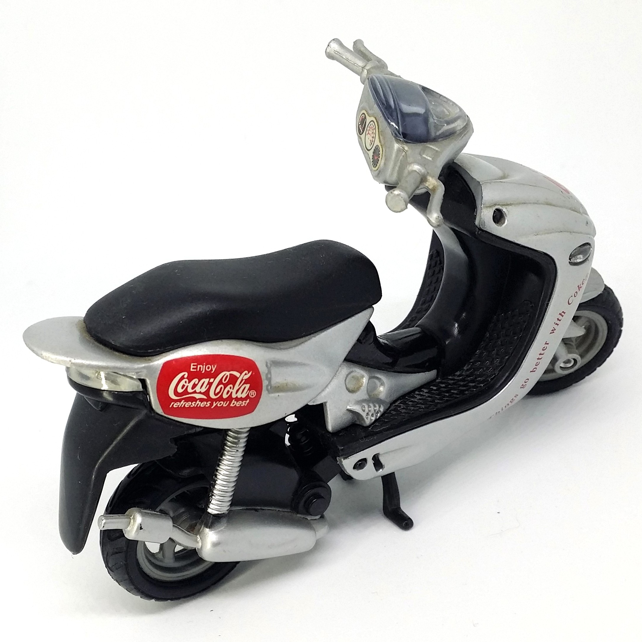 Coca Cola Motor Scooter Diecast Plastic Motorcycle Toy (Silver) - Vintage 90s