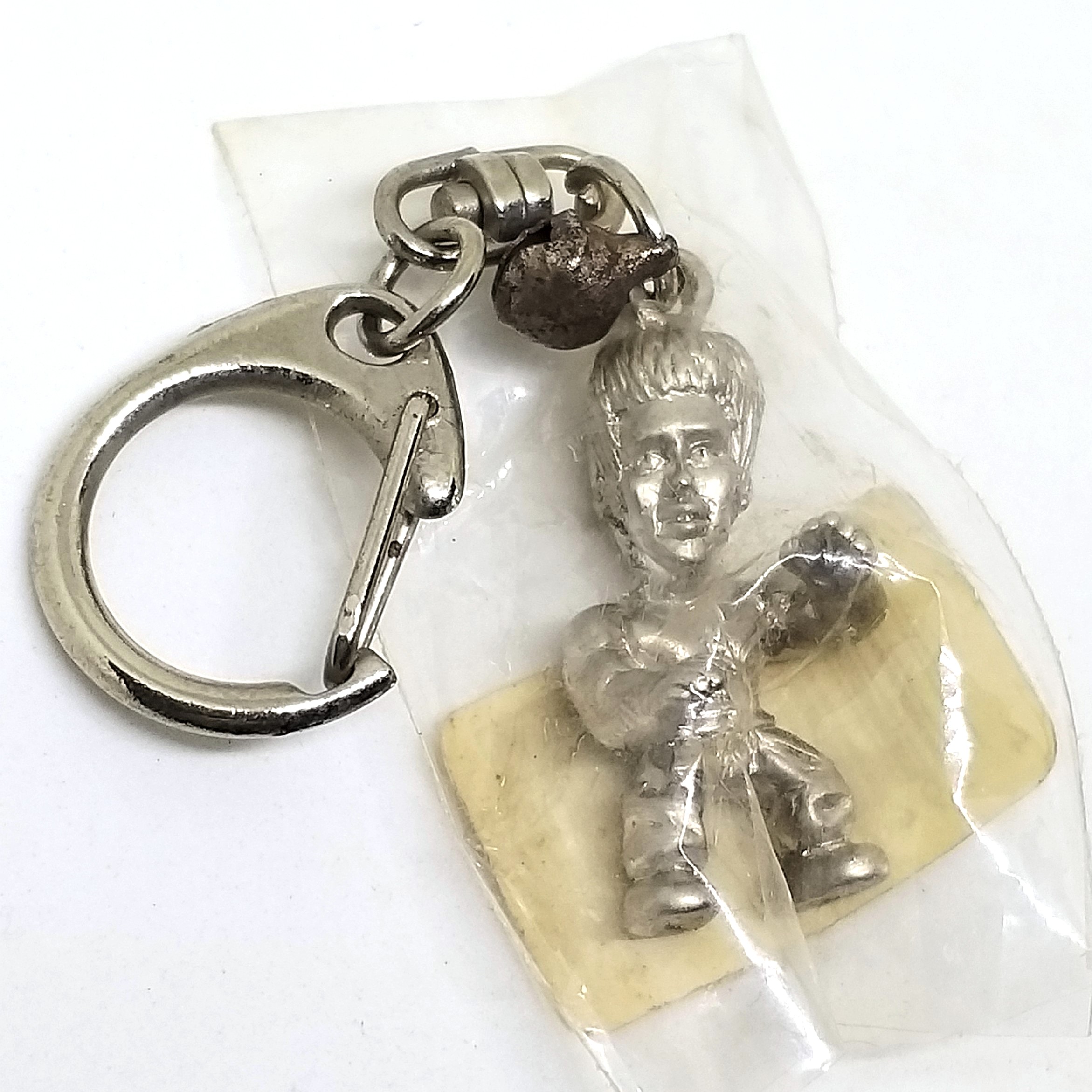 Bruce Lee Mini Figure Silver Metal Keychain Key Ring #01 - 1990s Japan Import