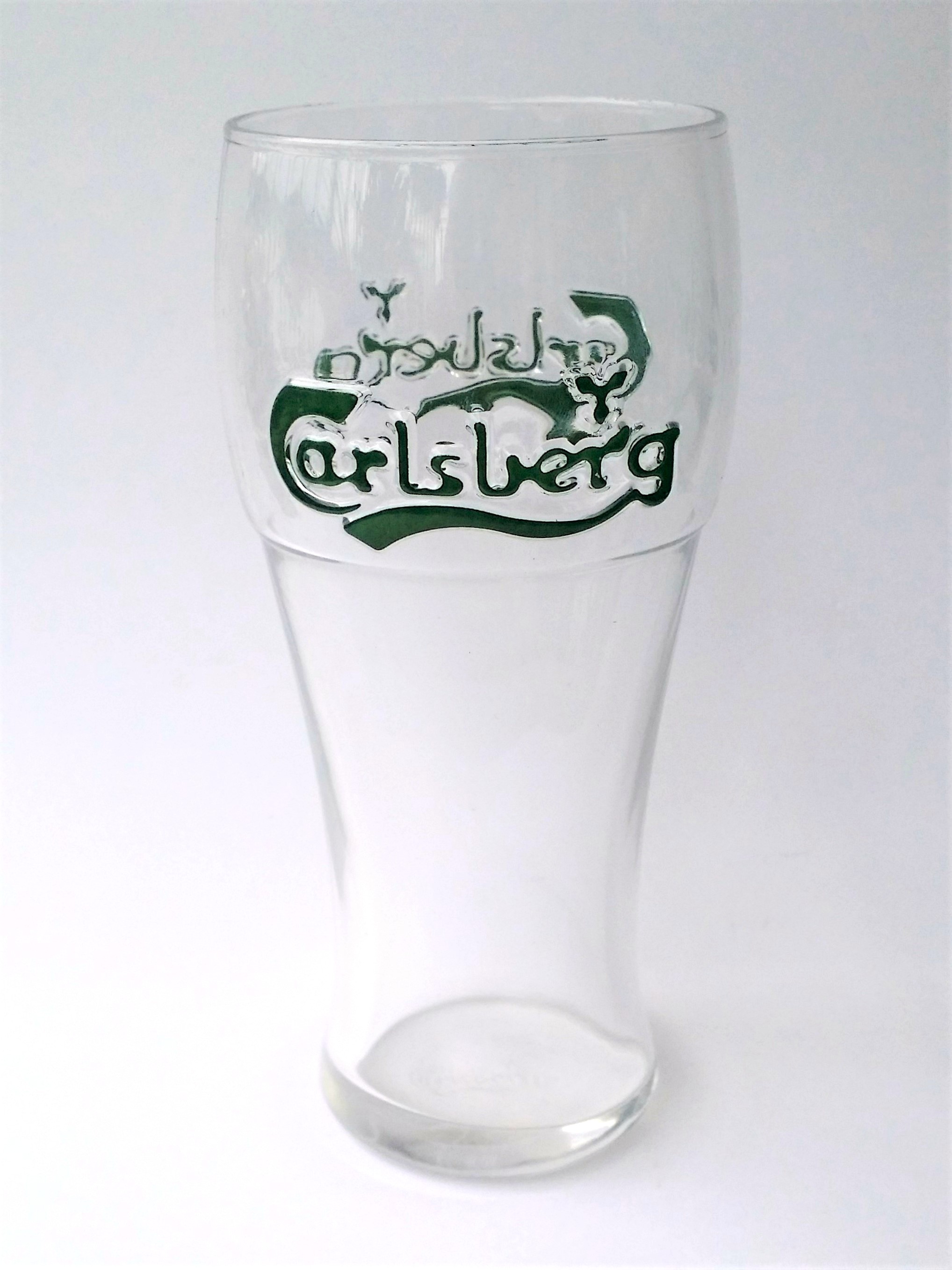 Carlsberg Beer Embossed Green Logo Pint Glass - Vintage New Unused