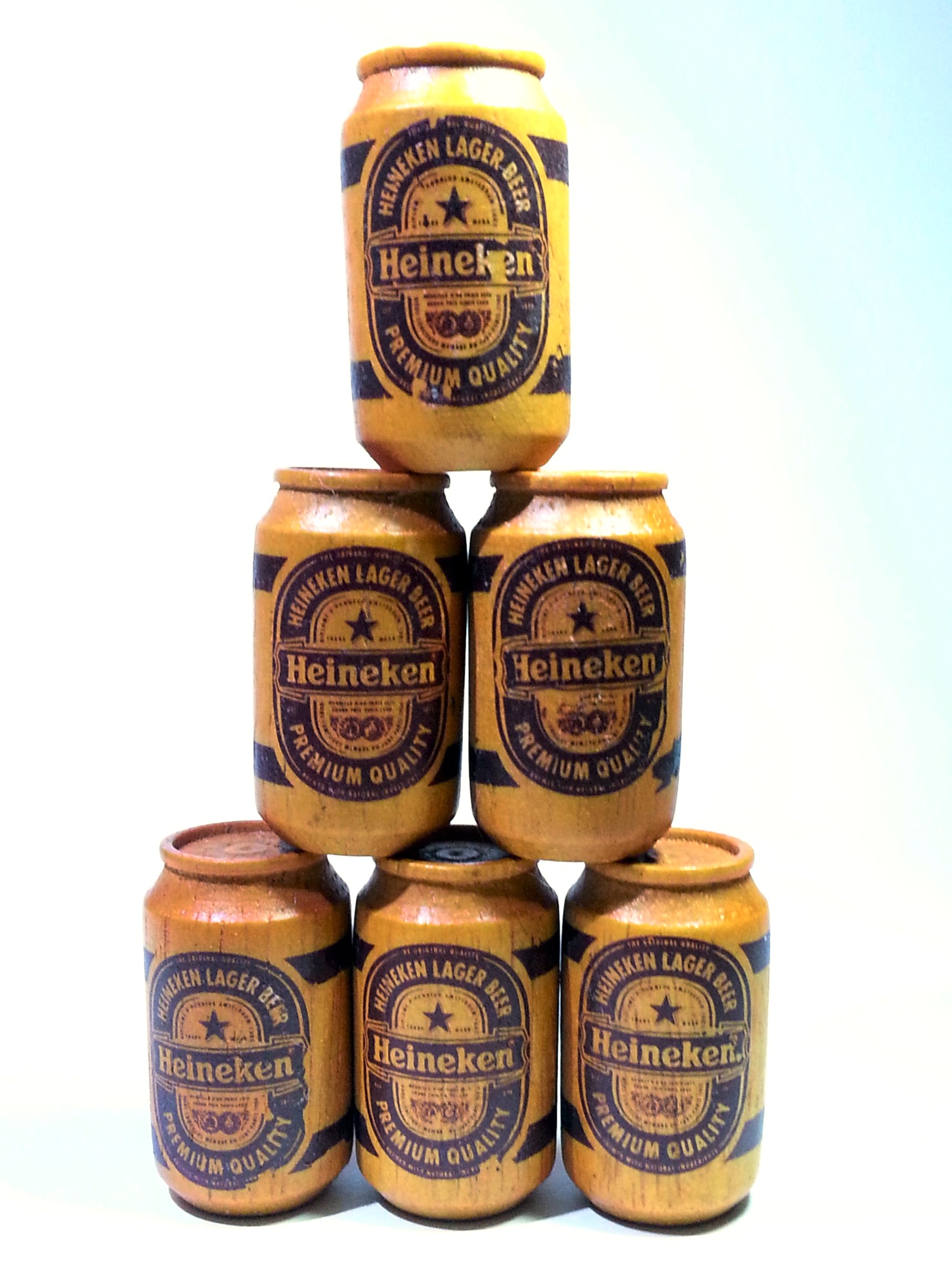 Heineken Wooden Mini Beer Can Set (6pcs) w/ Carrier Crate - Rare Vintage