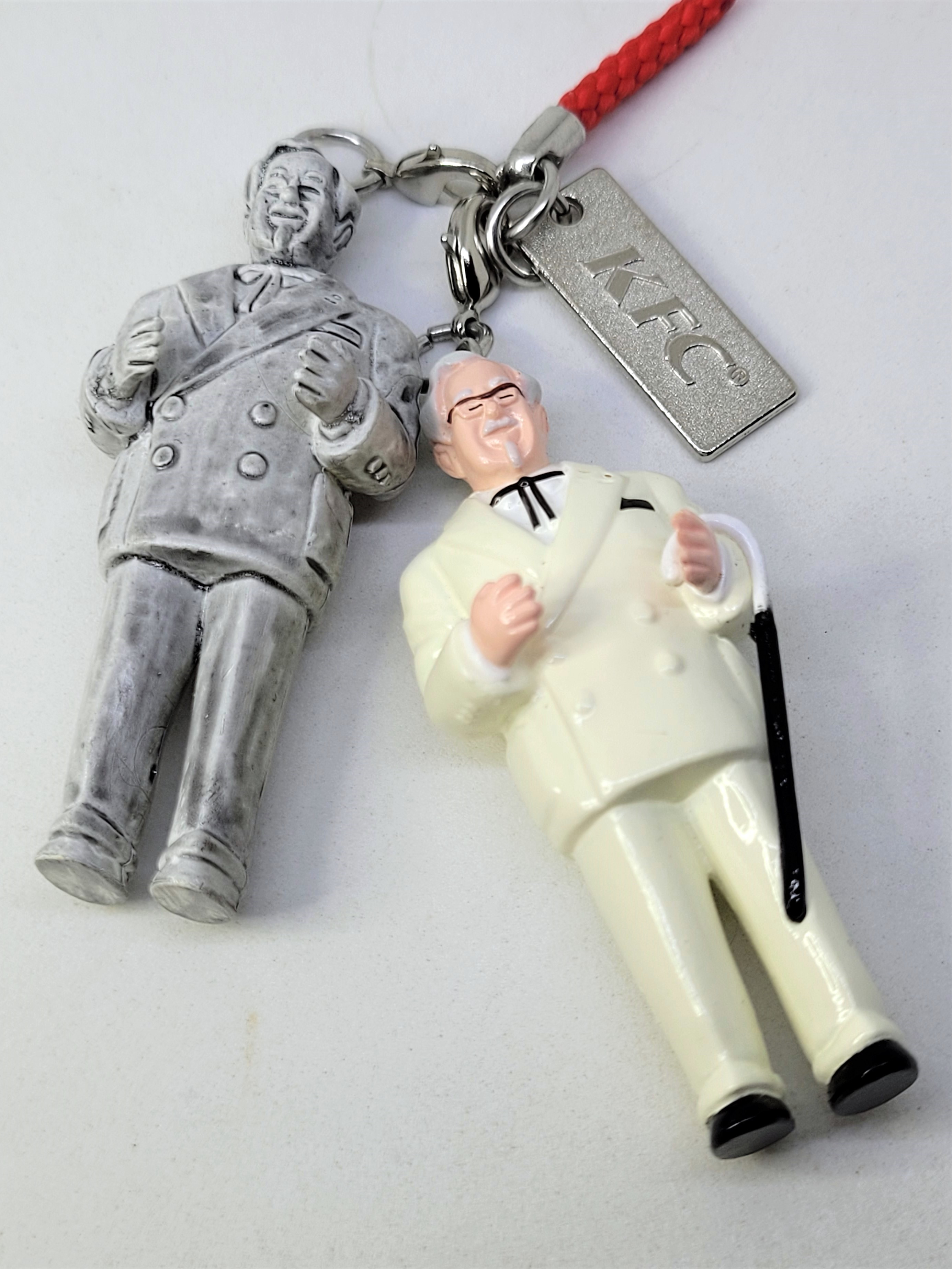 KFC Kentucky Fried Chicken Colonel Sanders Twin Figures Strap Keychain - 2009 From Japan