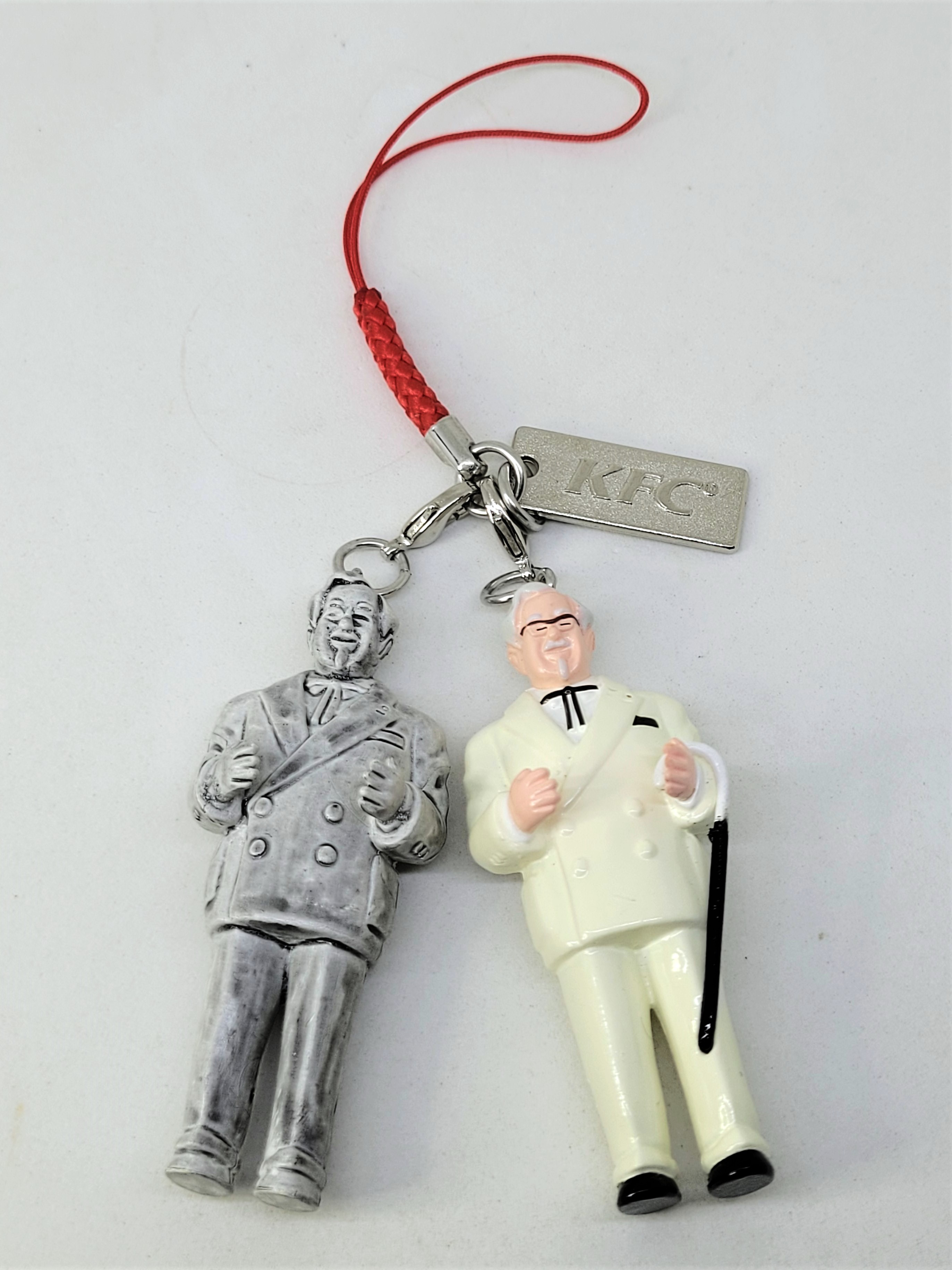 KFC Kentucky Fried Chicken Colonel Sanders Twin Figures Strap Keychain - 2009 From Japan