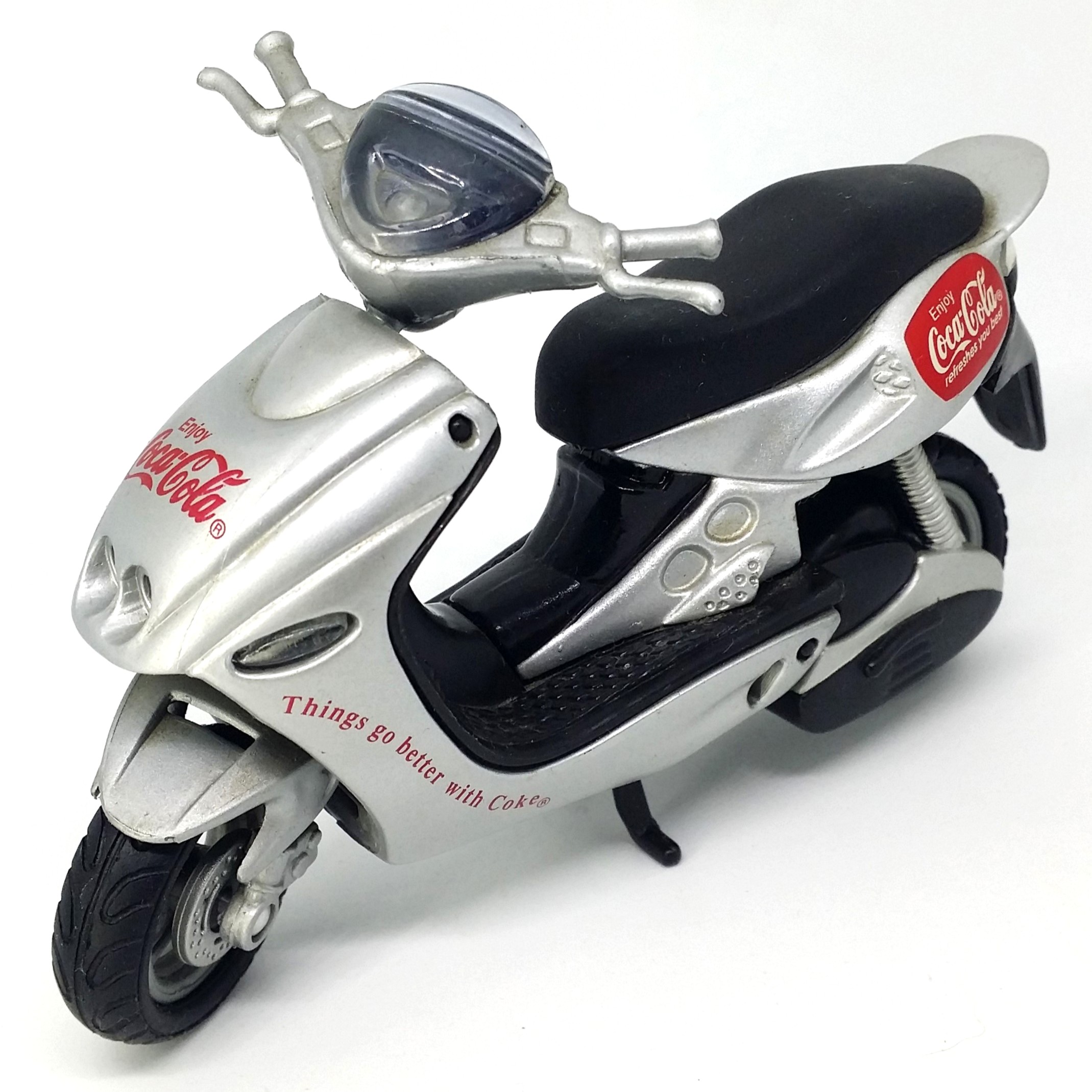 Coca Cola Motor Scooter Diecast Plastic Motorcycle Toy (Silver) - Vintage 90s