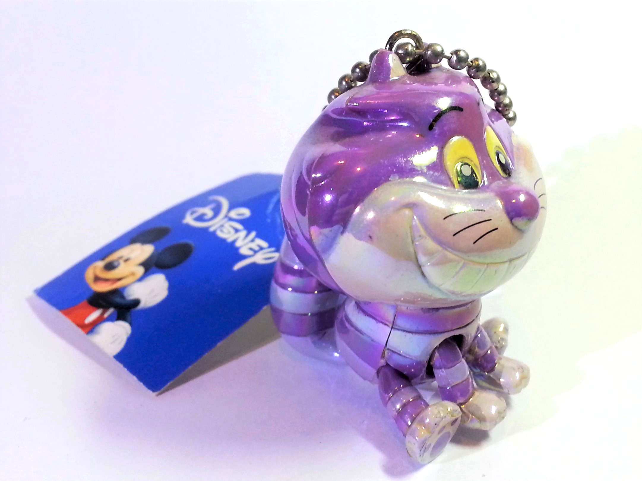 Disney Alice In Wonderland Cheshire Cat Iridescent Jointed Figure Charm Keychain - 2000s From Japan