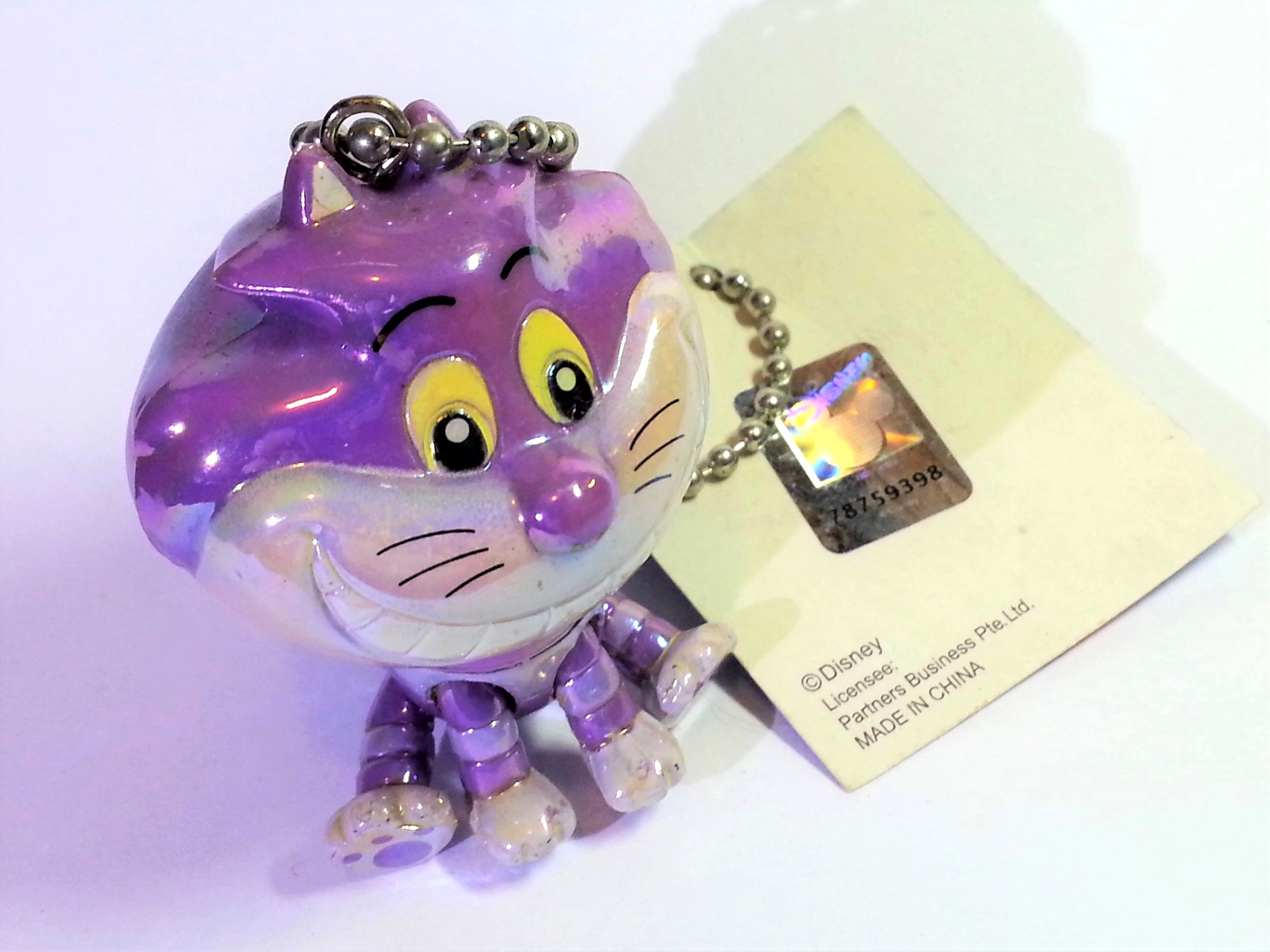 Disney Alice In Wonderland Cheshire Cat Iridescent Jointed Figure Charm Keychain - 2000s From Japan