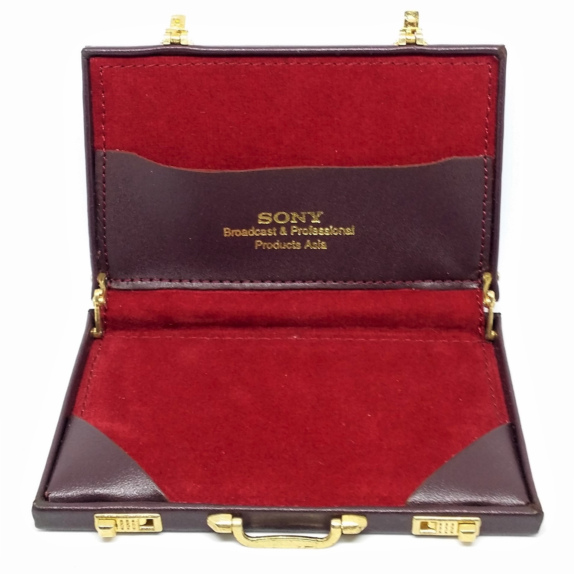 SONY Mini Leather Briefcase Business Name Card Holder - Rare Vintage NIB