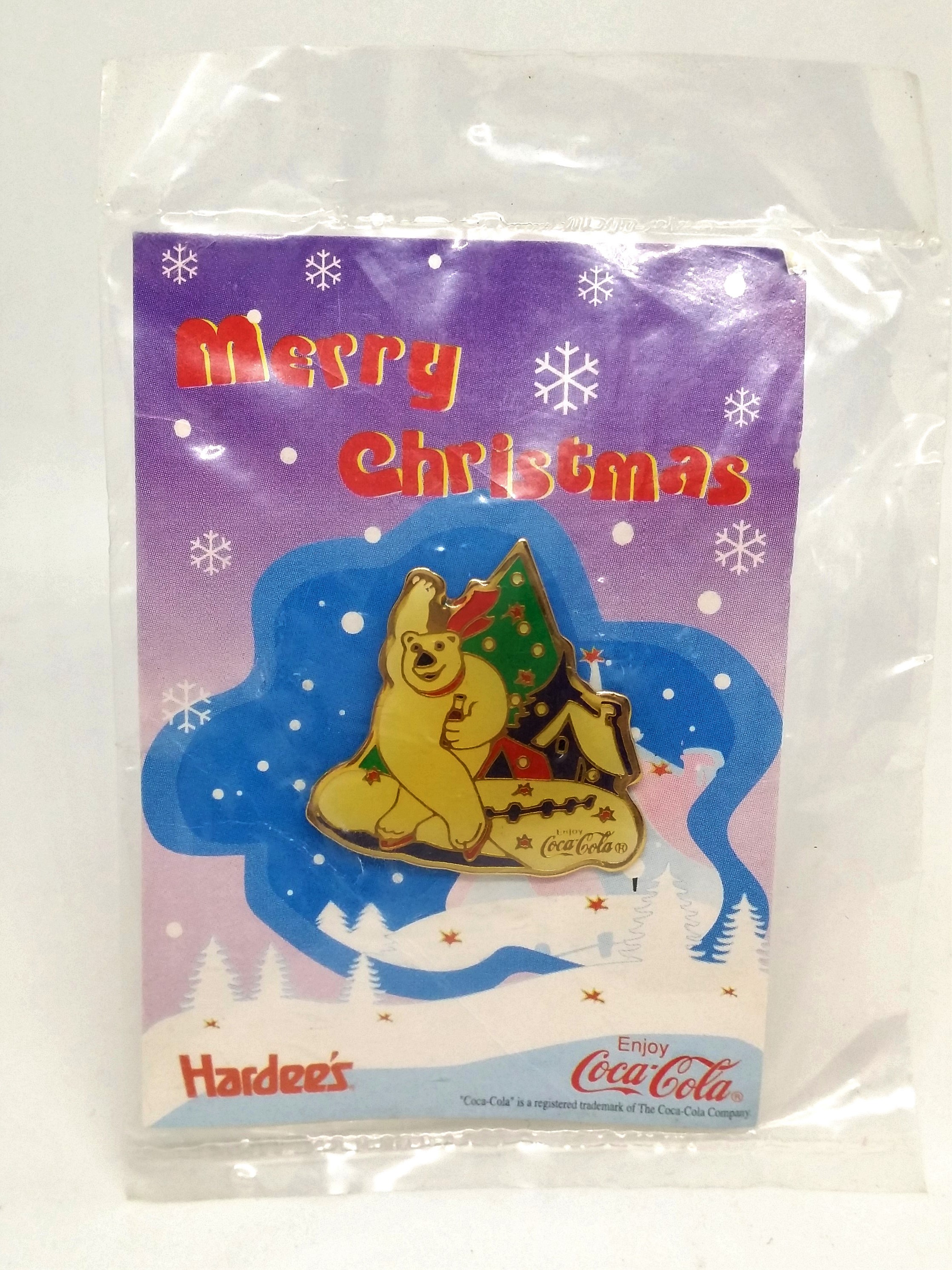 Coca Cola x Hardee's Polar Bear Pin Badge Set Of 4 Factory Sealed - 90s Hong Kong X'mas
