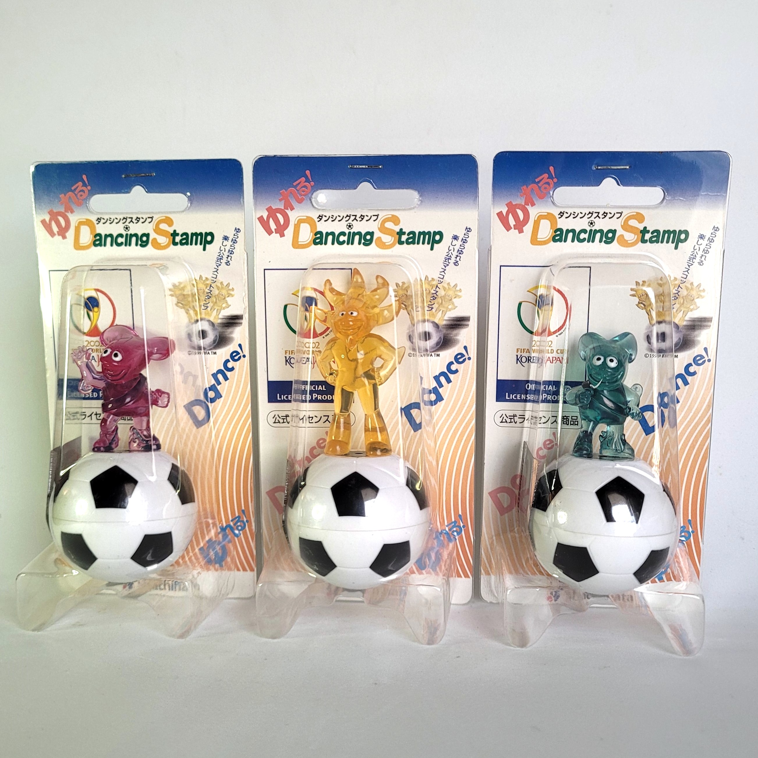 2002 Fifa World Cup Mascots (KAZ / ATO / NIK) Dancing Stamps / Tumbler Figure Rubber Stamps