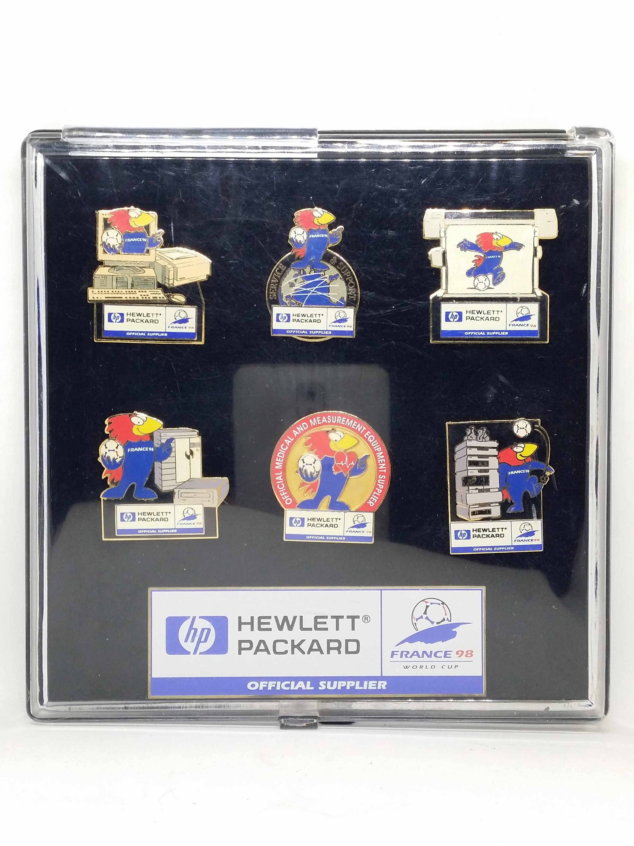 France 98 Fifa World Cup HP Hewlett-Packard Pin Badge Set Of 7 - New In Box