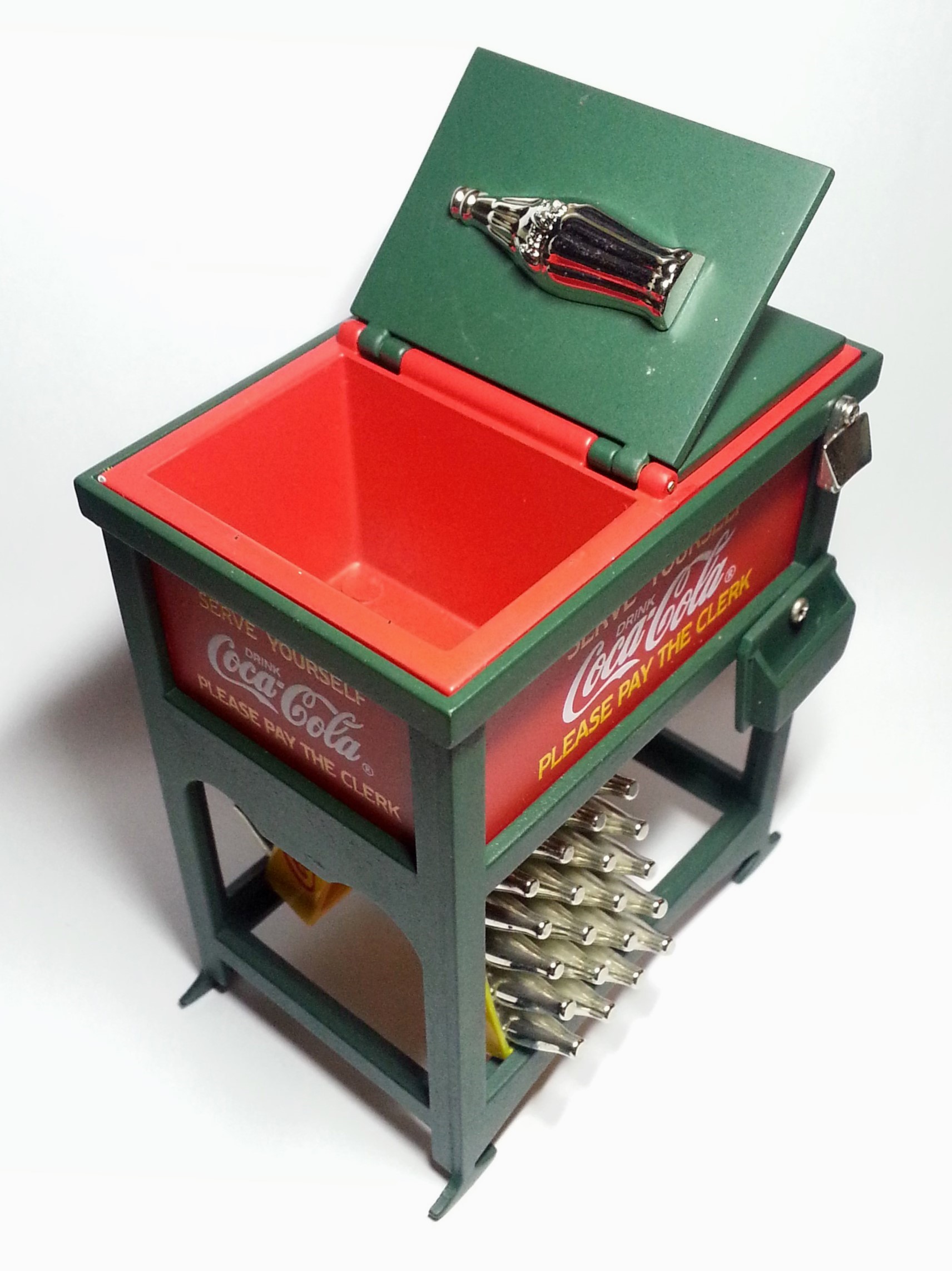 Coca Cola 2003 Miniature Metal Ice Cooler & Bottle Crate Set