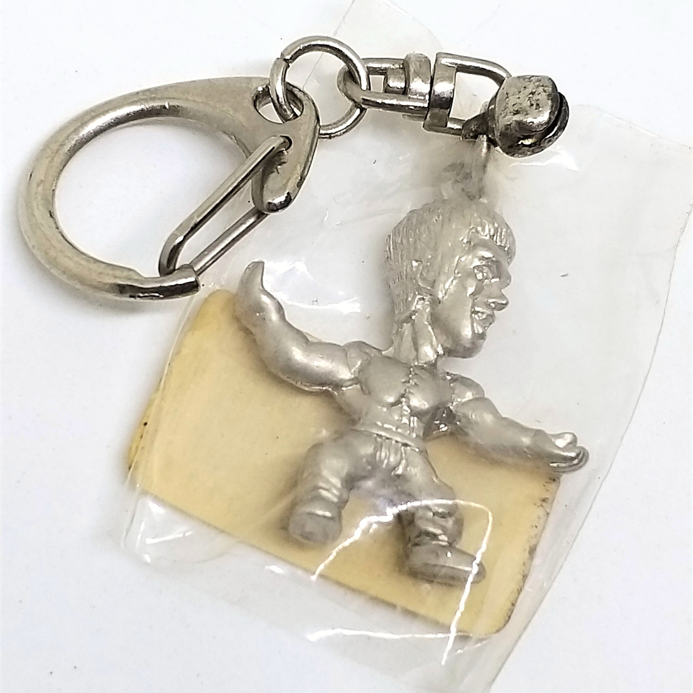 Bruce Lee Mini Figure Silver Metal Keychain Key Ring #02 - 1990s Japan Import