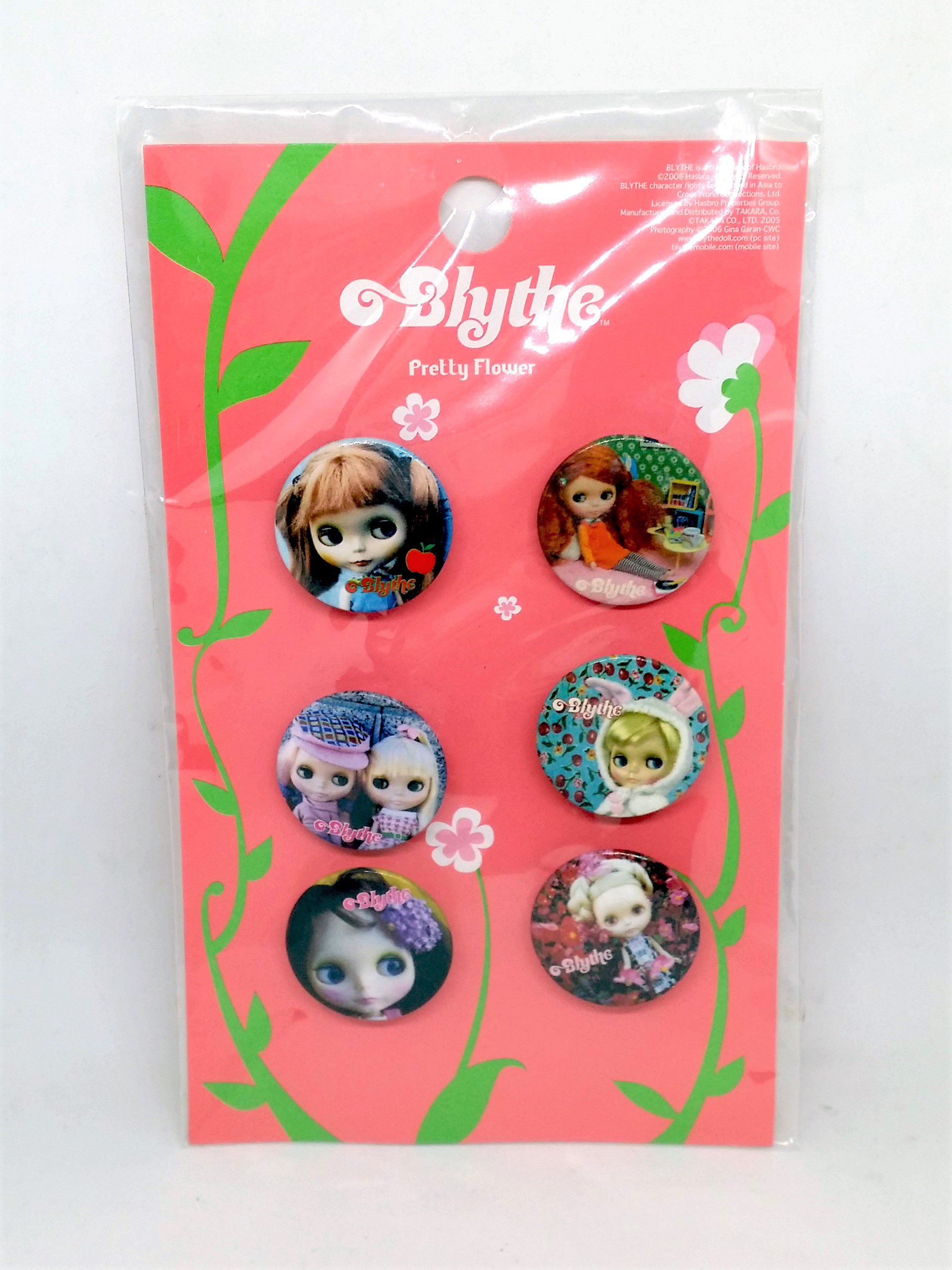 Petite Blythe Doll Pretty Flower Collection Round Button Badge Set Of 6 - 2006 Hasbro Takara