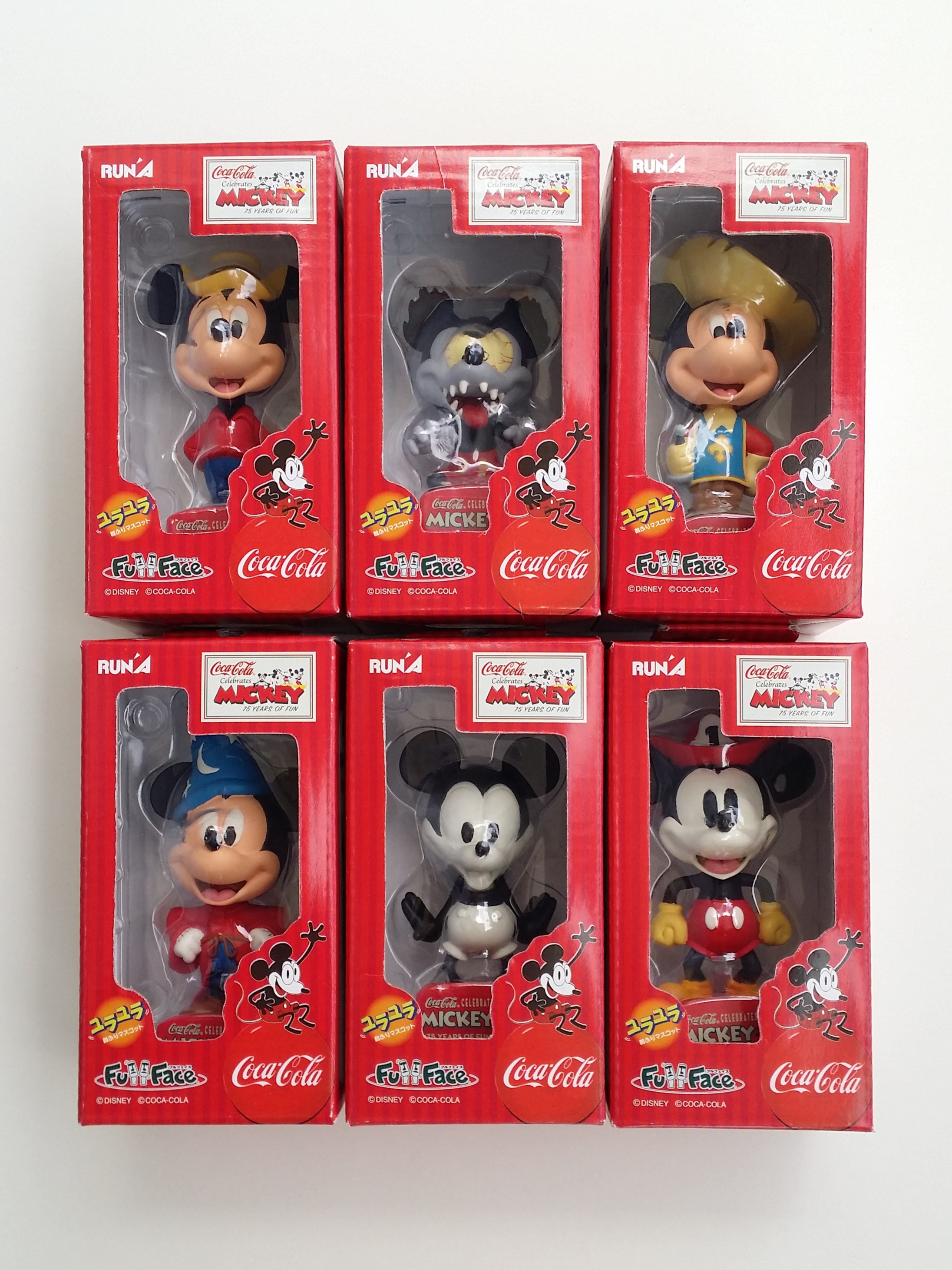 Coca Cola Disney Mickey 75 Years of Fun Bobblehead Figure Set Of 6 - 2003 RUN'A