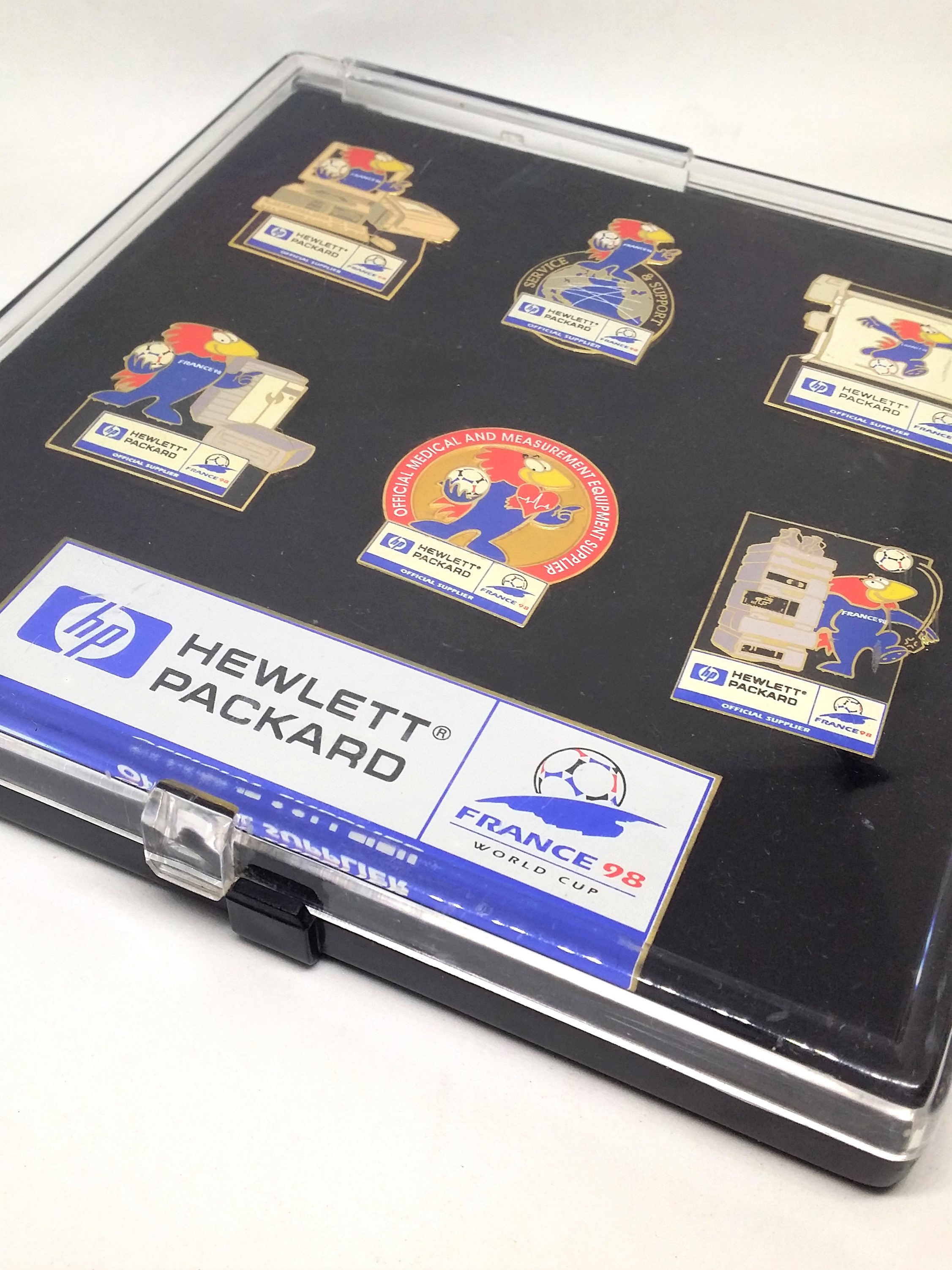 France 98 Fifa World Cup HP Hewlett-Packard Pin Badge Set Of 7 - New In Box
