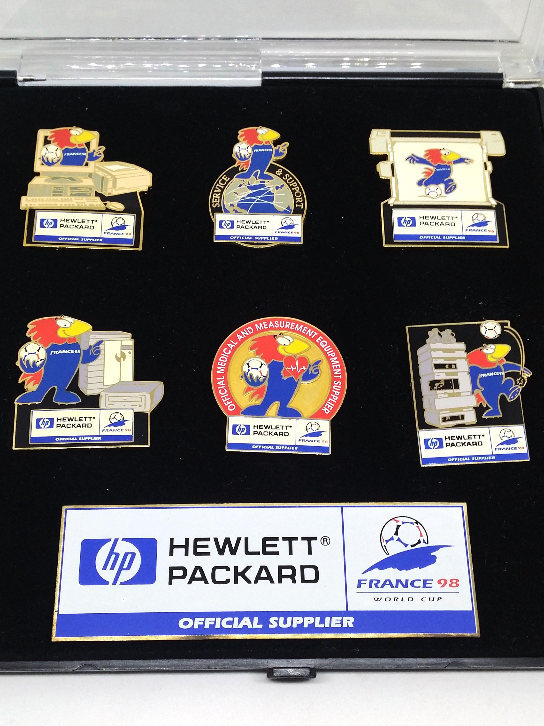 France 98 Fifa World Cup HP Hewlett-Packard Pin Badge Set Of 7 - New In Box