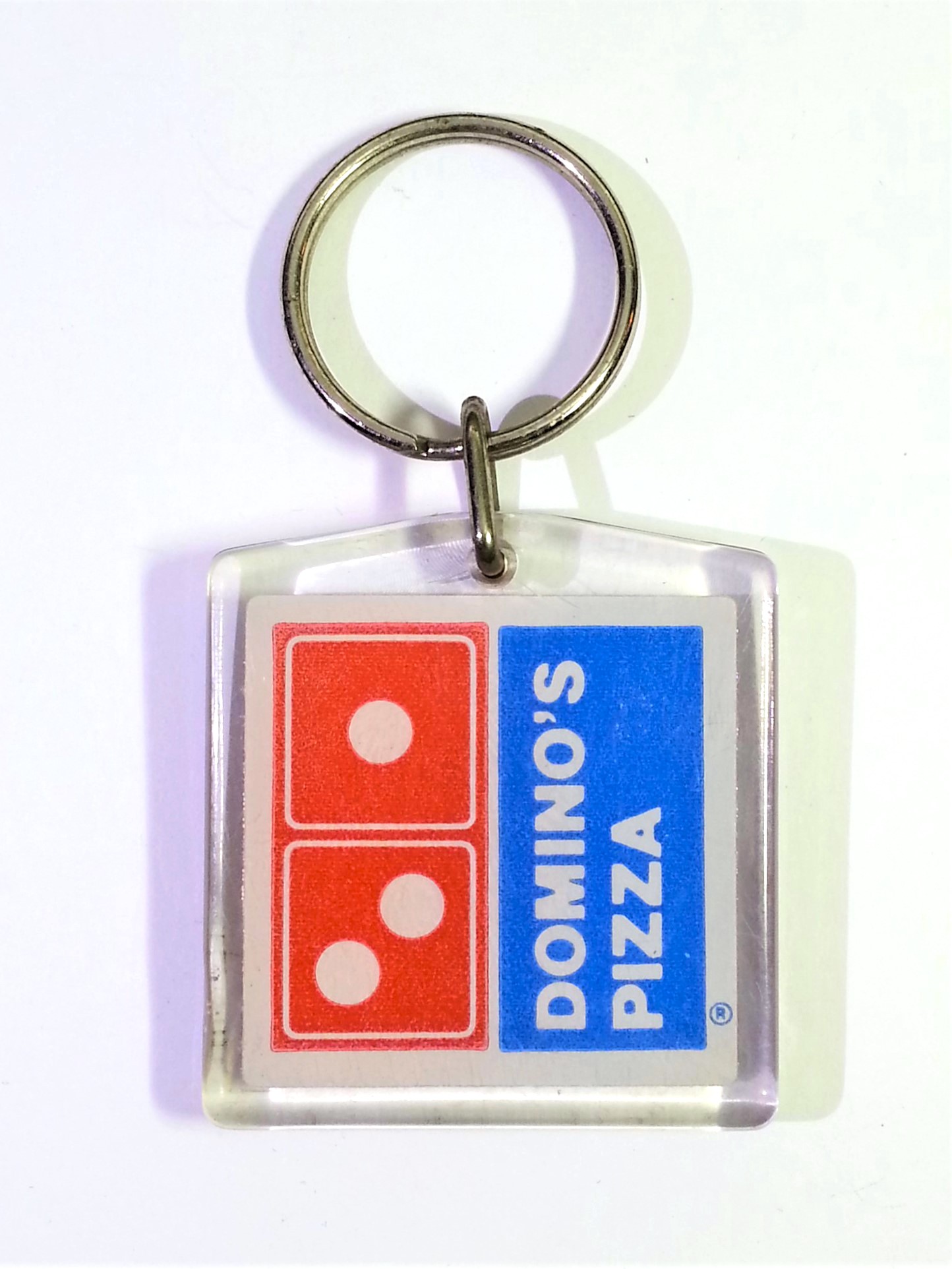Domino's Pizza Double Sided Acrylic Keychain Key Ring - Rare Vintage