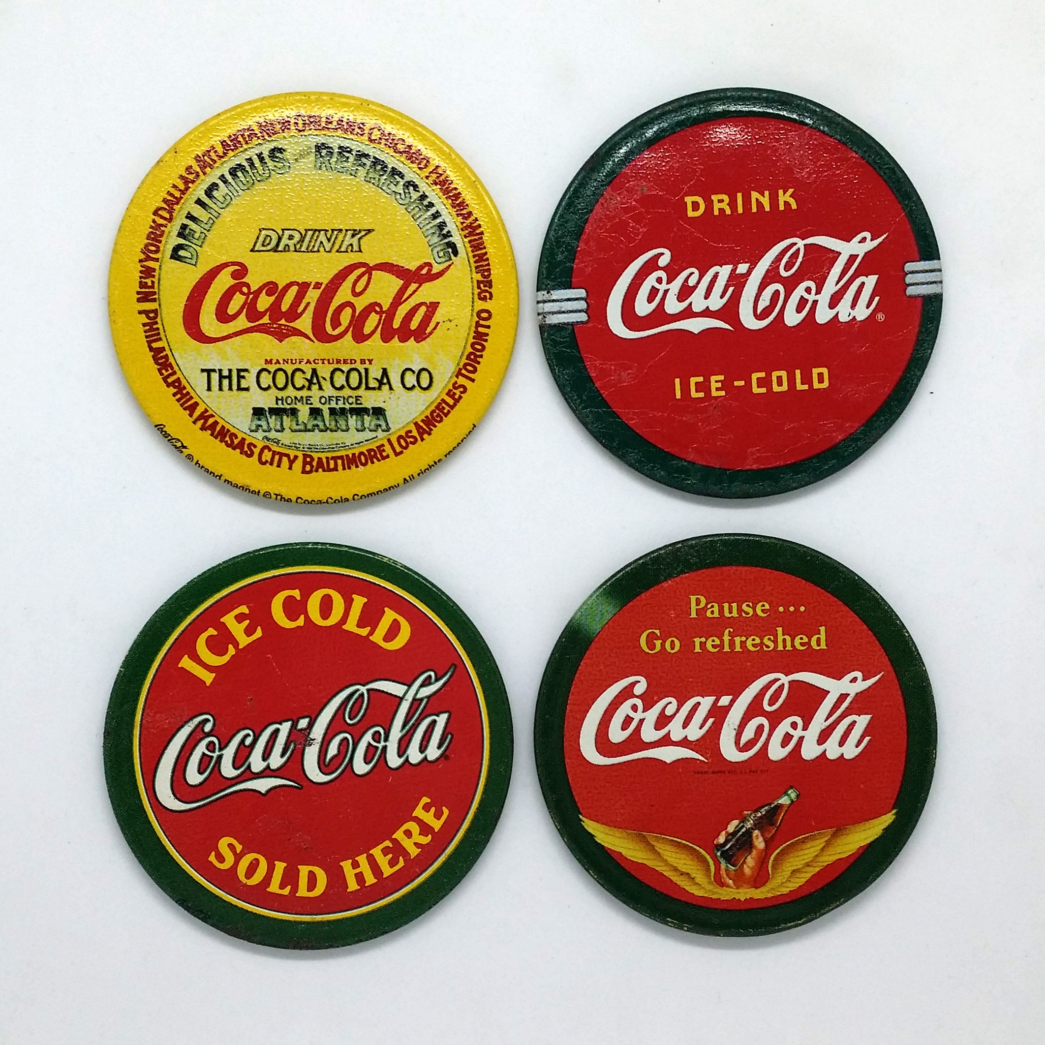 Coca Cola Round Metal Fridge Magnet Set Of 4 - Vintage 1990s