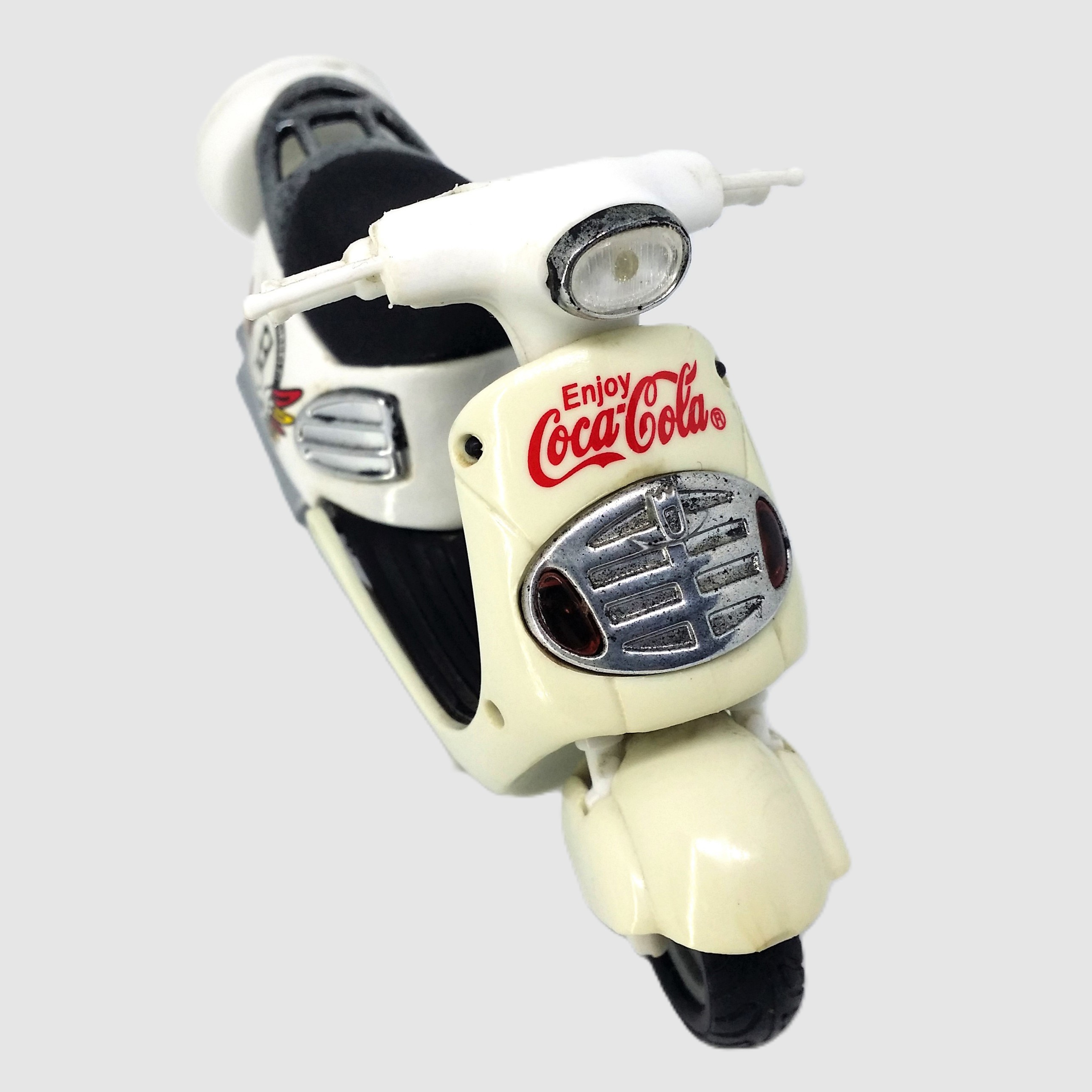 Coca Cola Motor Scooter Diecast Plastic Motorcycle Toy (White/Cream) - Vintage 90s
