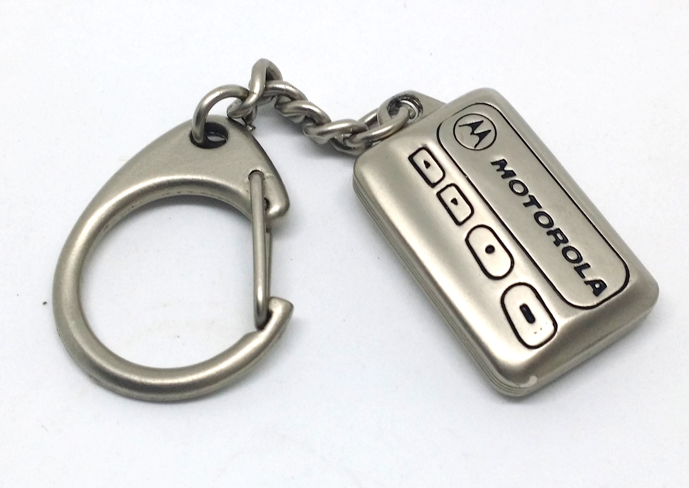 Motorola Pager Shaped 3D Double Sided Silver Metal Keychain - 90s Key Ring