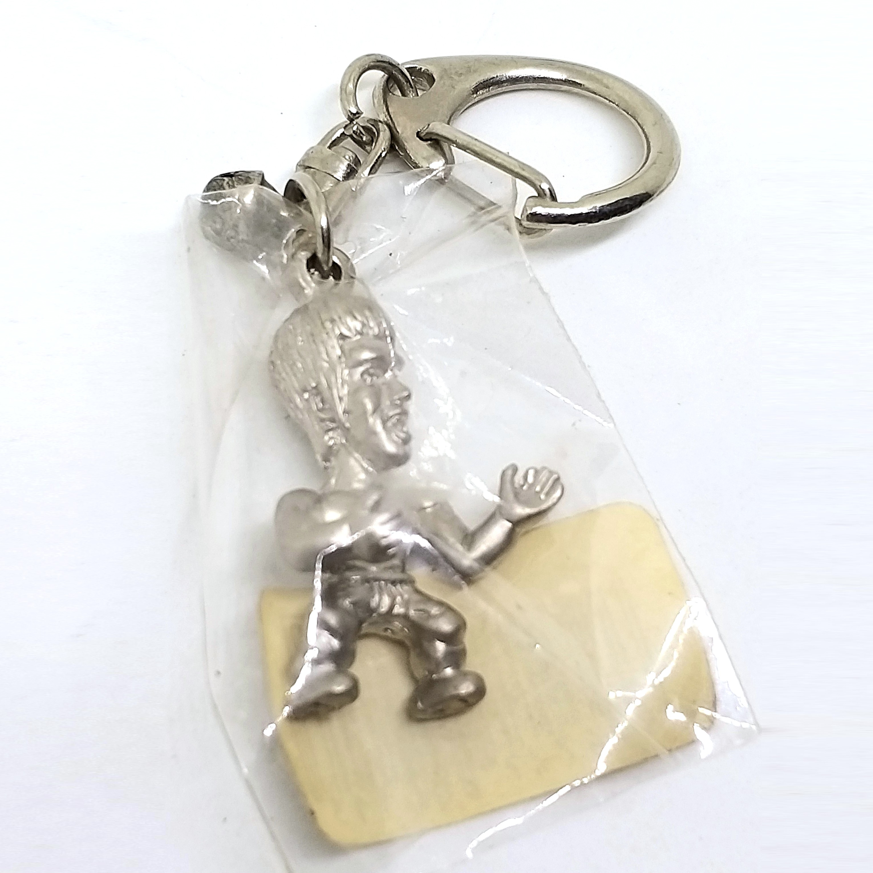 Bruce Lee Mini Figure Silver Metal Keychain Key Ring #03 - 1990s Japan Import