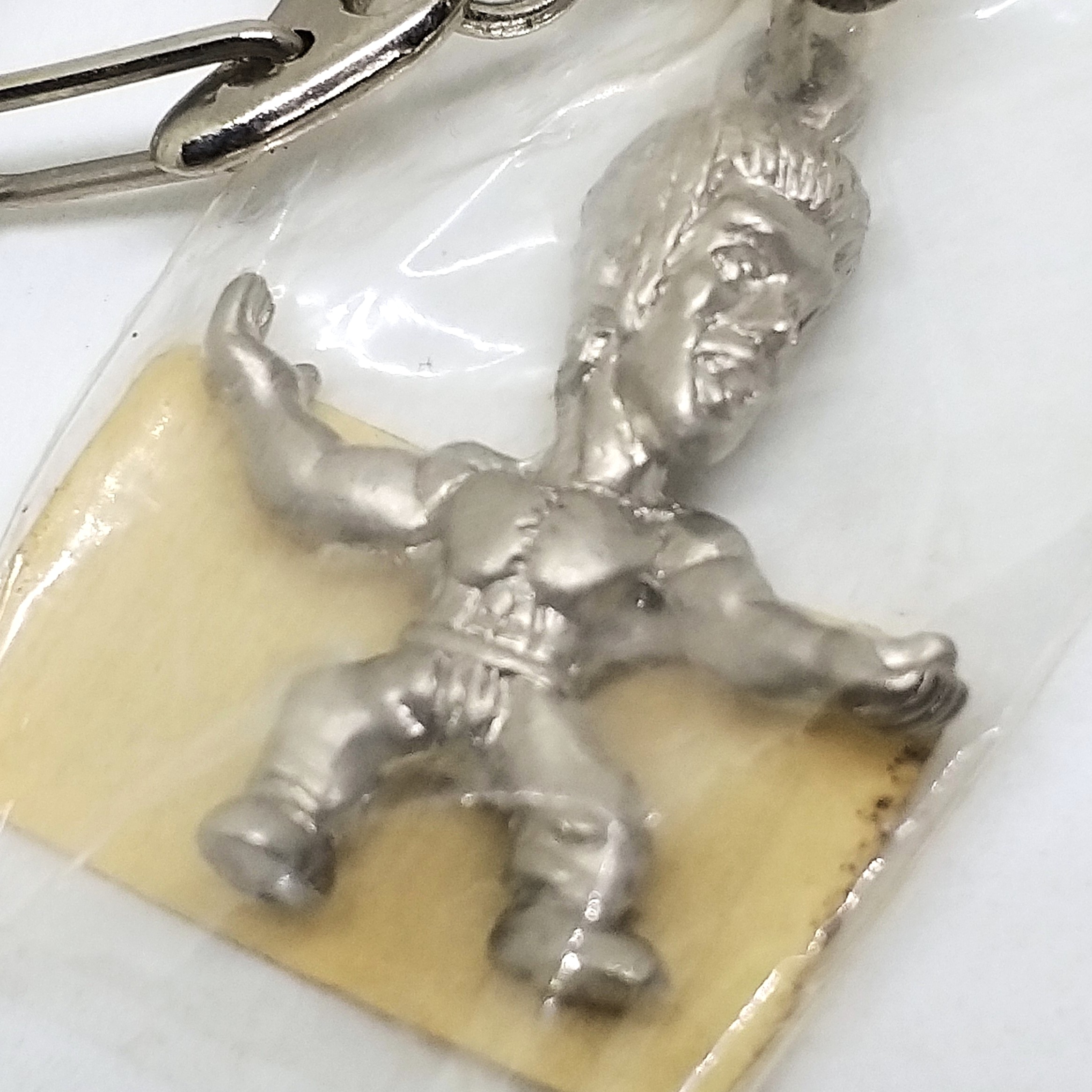 Bruce Lee Mini Figure Silver Metal Keychain Key Ring #02 - 1990s Japan Import