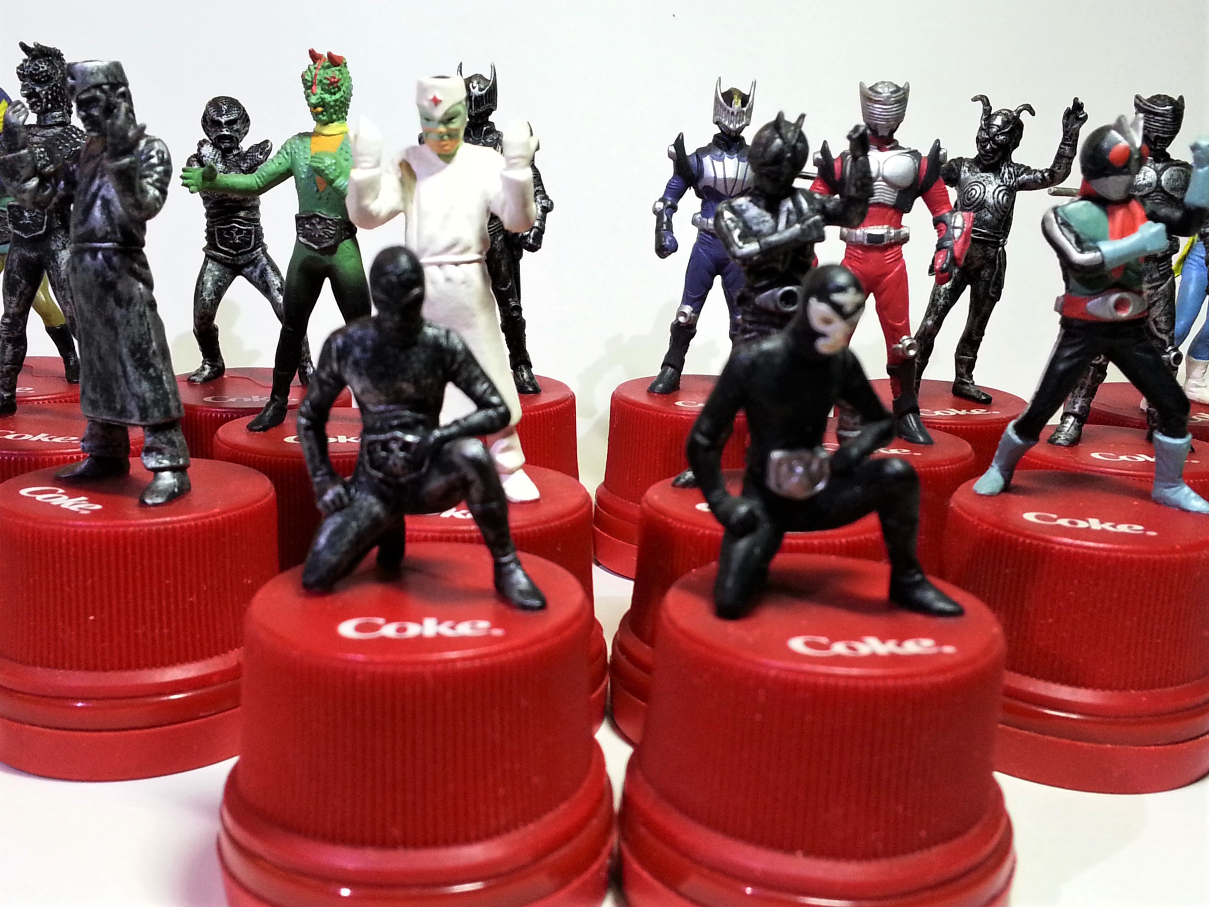 Coca Cola COKE x Kamen Rider Bottle Cap Stamp Set Of 16 - 2002 Hong Kong Exclusive