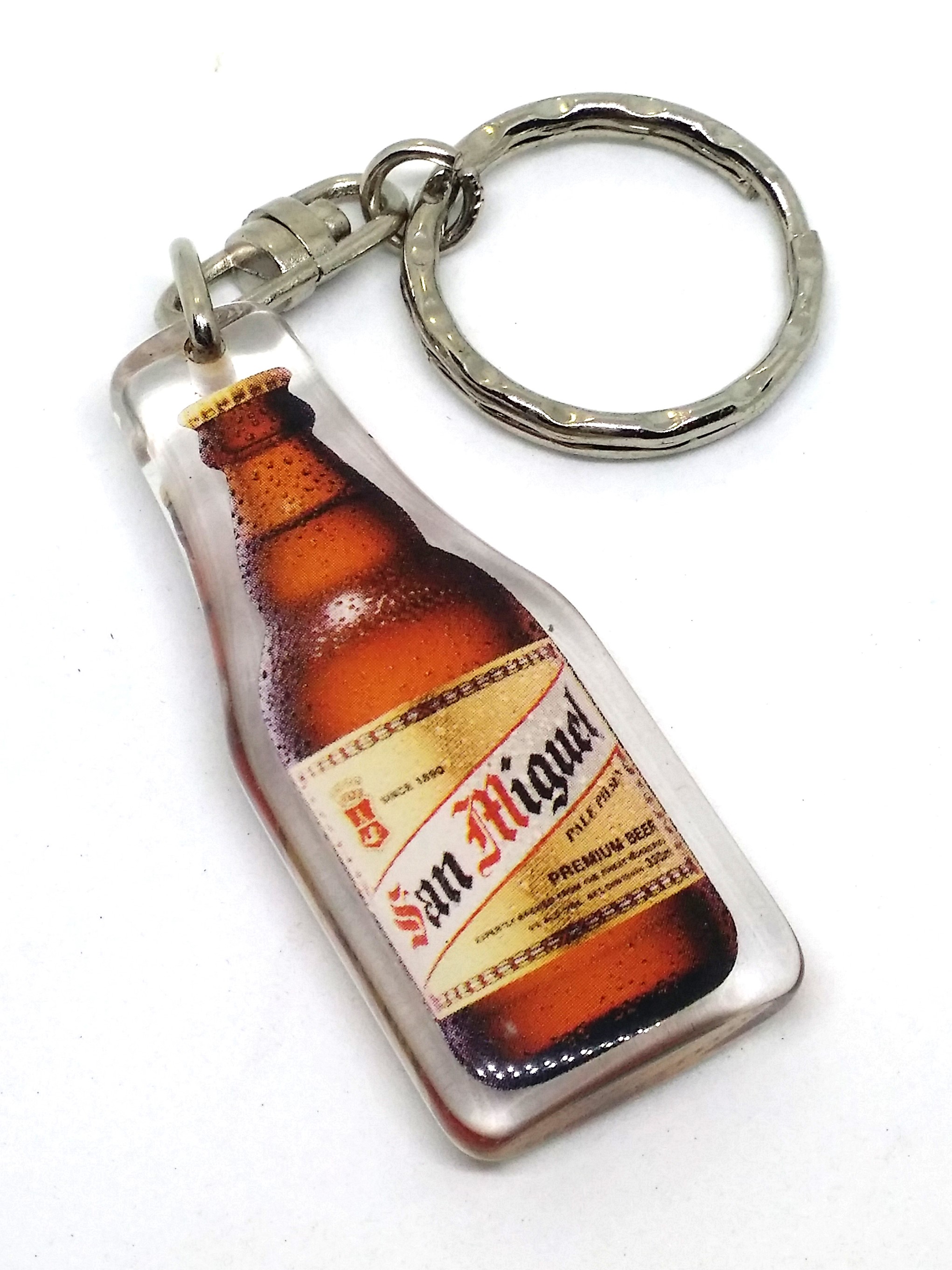 San Miguel Beer Bottle Shaped Double Sided Acrylic Keychain - Vintage Key Ring