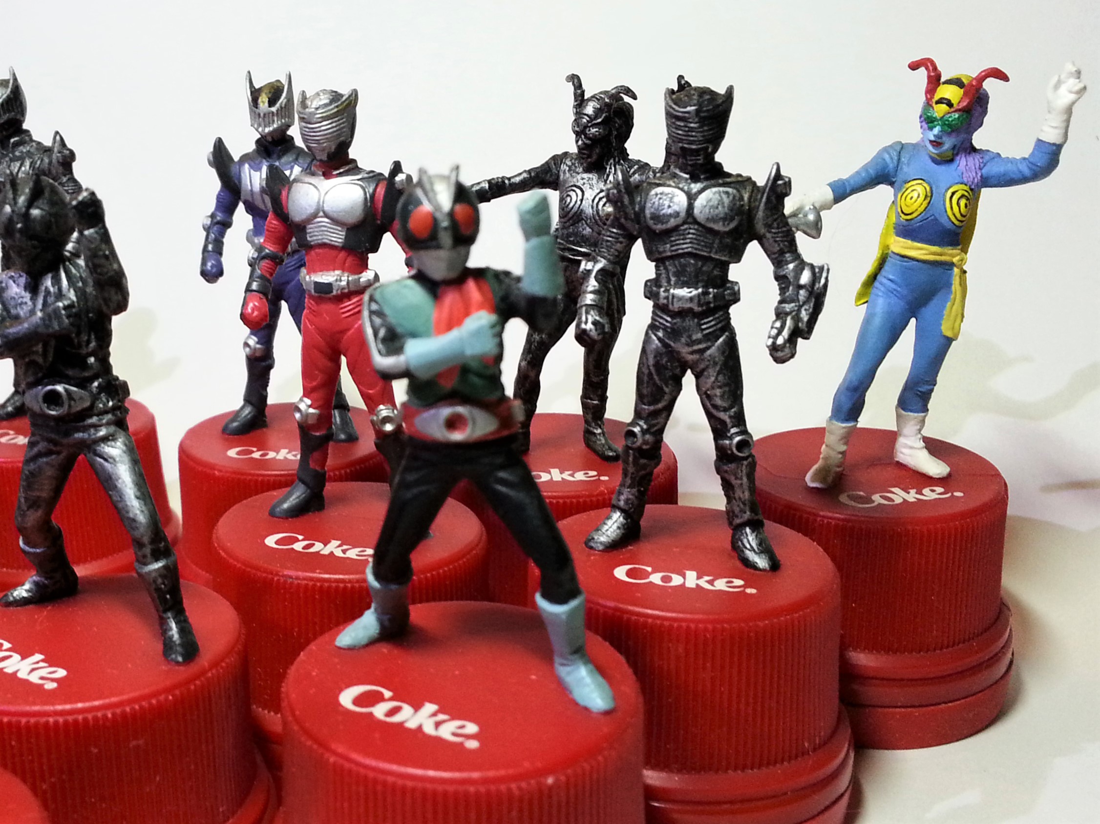 Coca Cola COKE x Kamen Rider Bottle Cap Stamp Set Of 16 - 2002 Hong Kong Exclusive