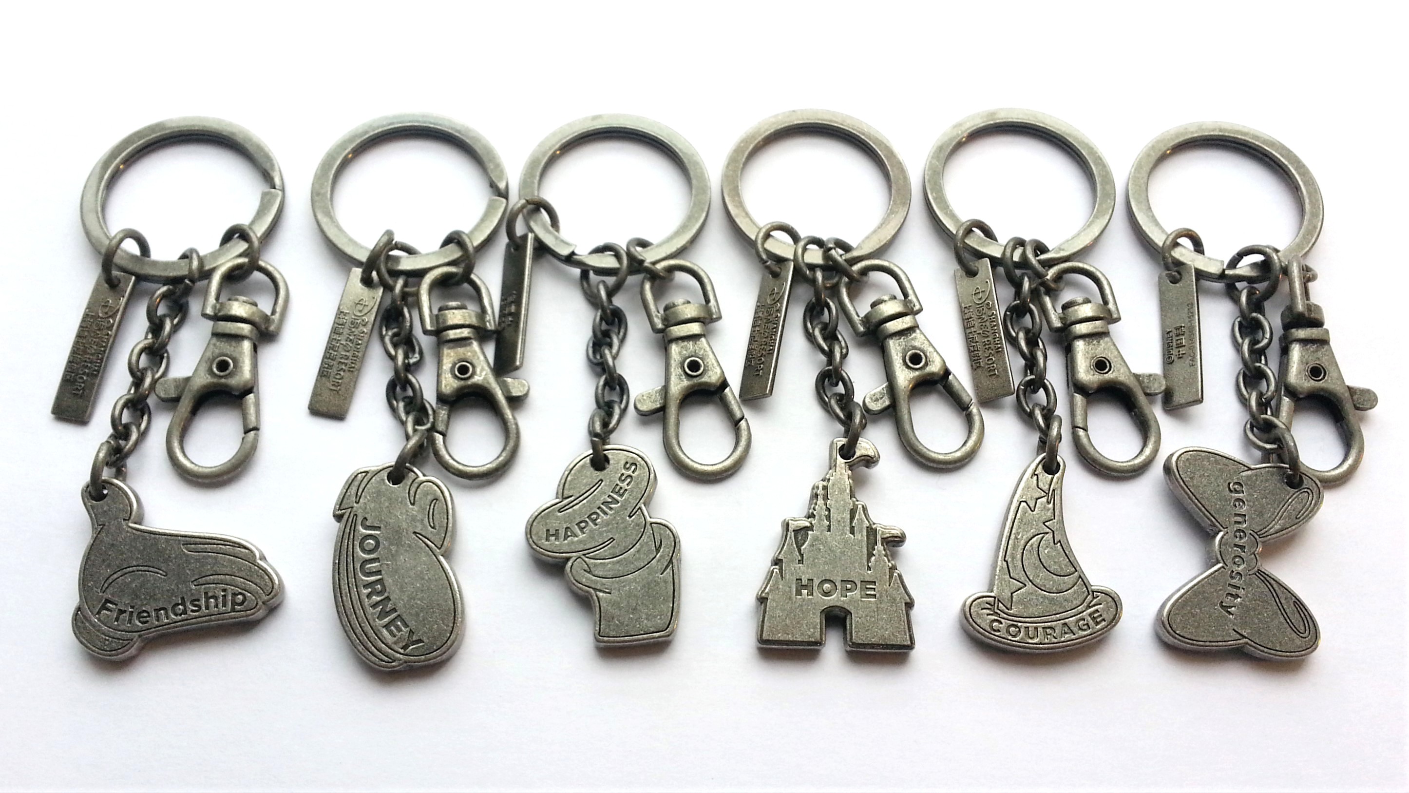 Shanghai Disney Resort Grand Opening Character Icon Keychain Set Of 6 - 2016 Disneyland Unused