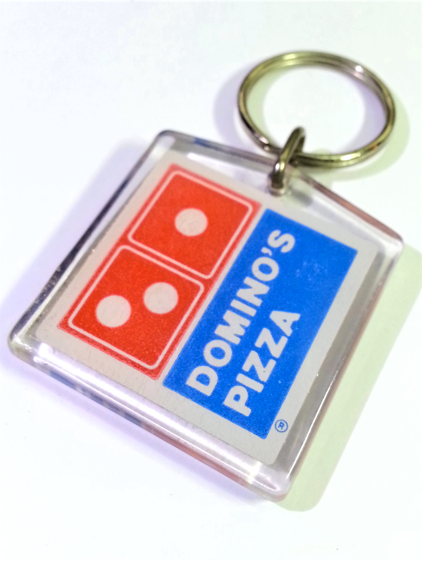 Domino's Pizza Double Sided Acrylic Keychain Key Ring - Rare Vintage