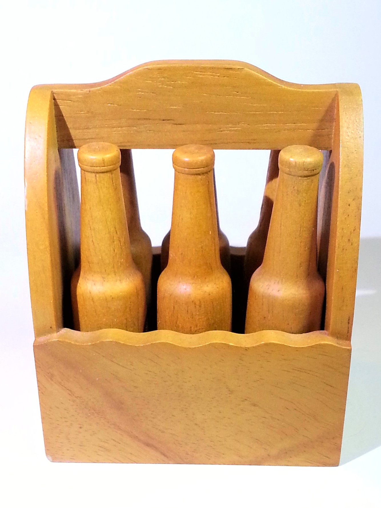 Heineken Wooden Mini Beer Bottle Set (6pcs) w/ Carrier Crate - Rare Vintage