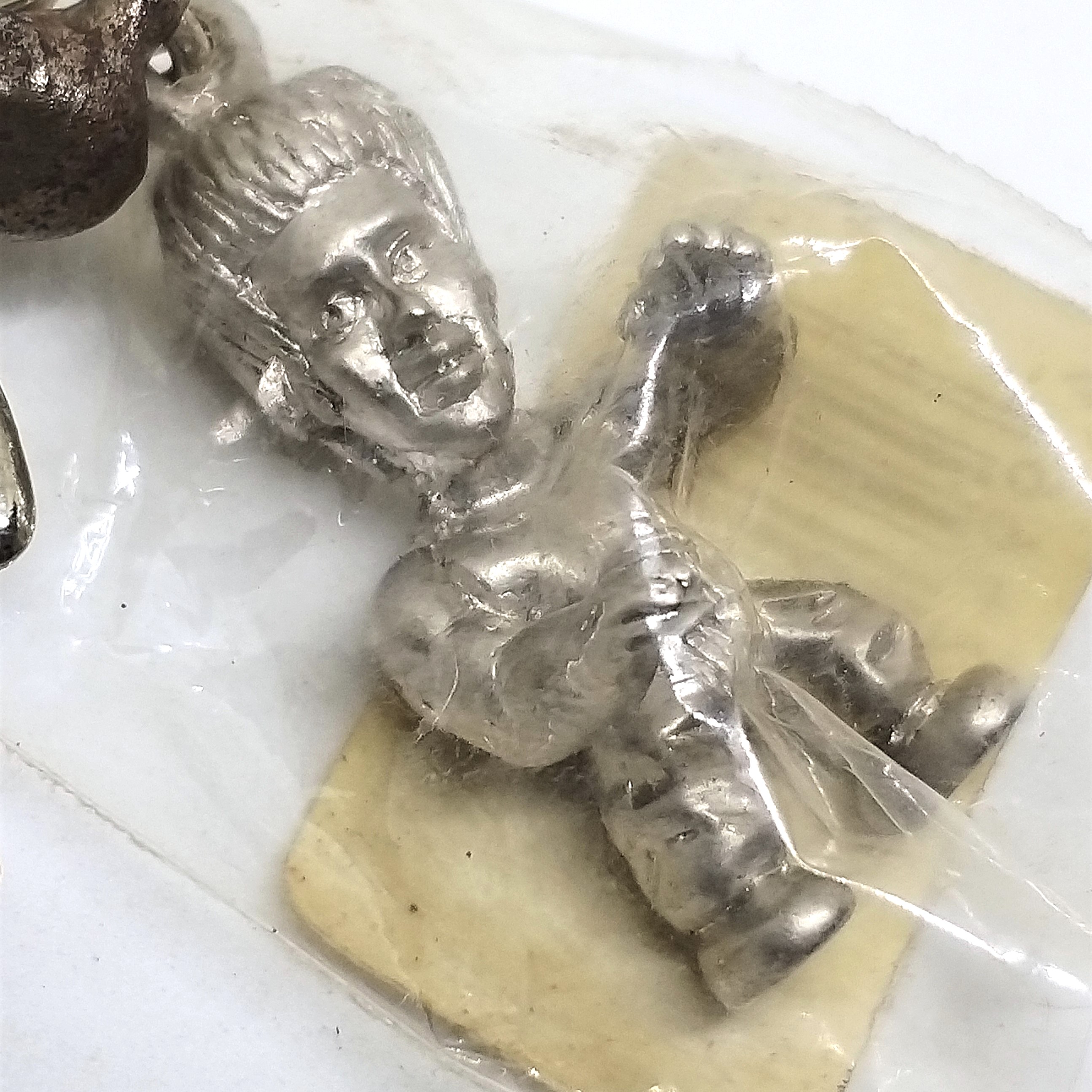 Bruce Lee Mini Figure Silver Metal Keychain Key Ring #01 - 1990s Japan Import