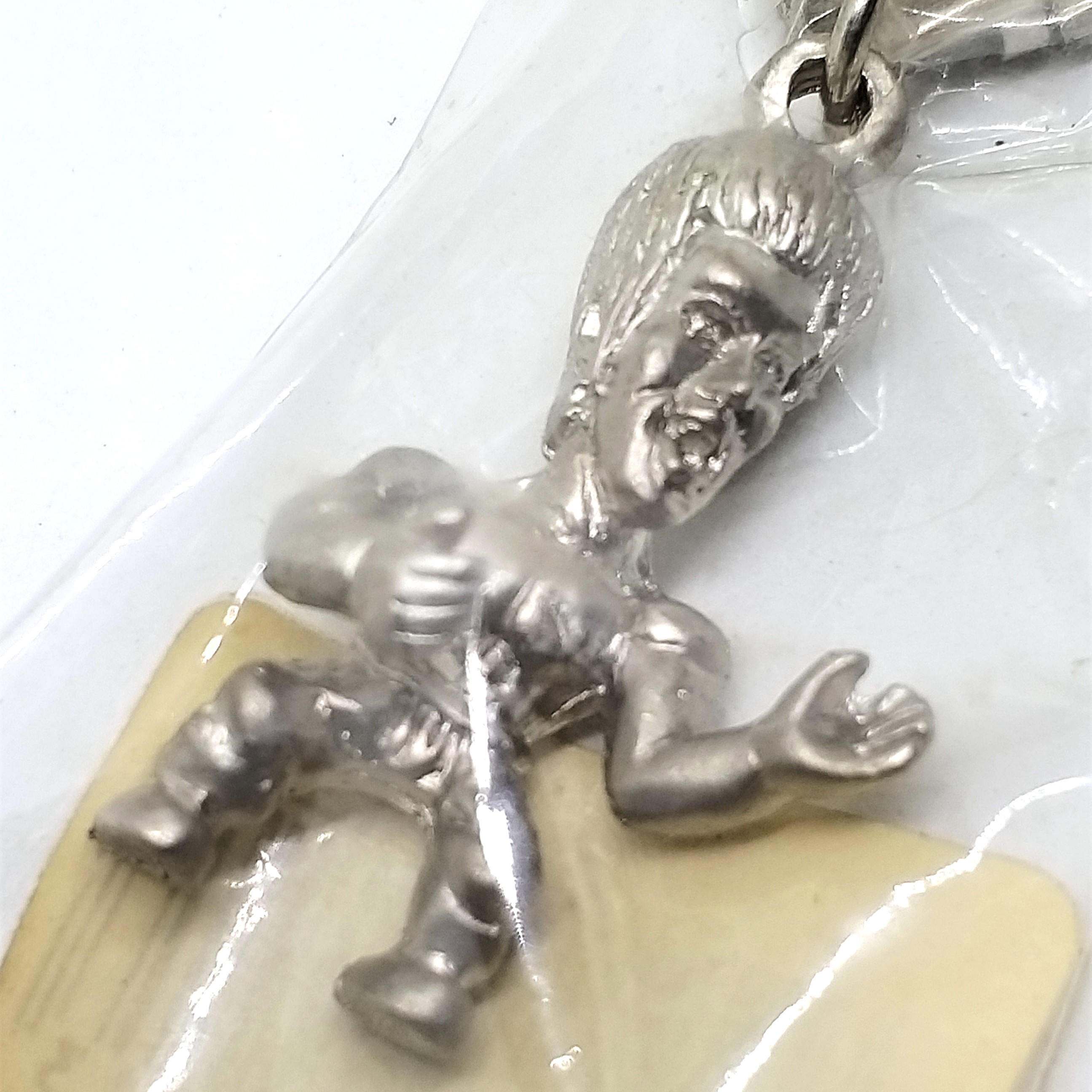Bruce Lee Mini Figure Silver Metal Keychain Key Ring #03 - 1990s Japan Import