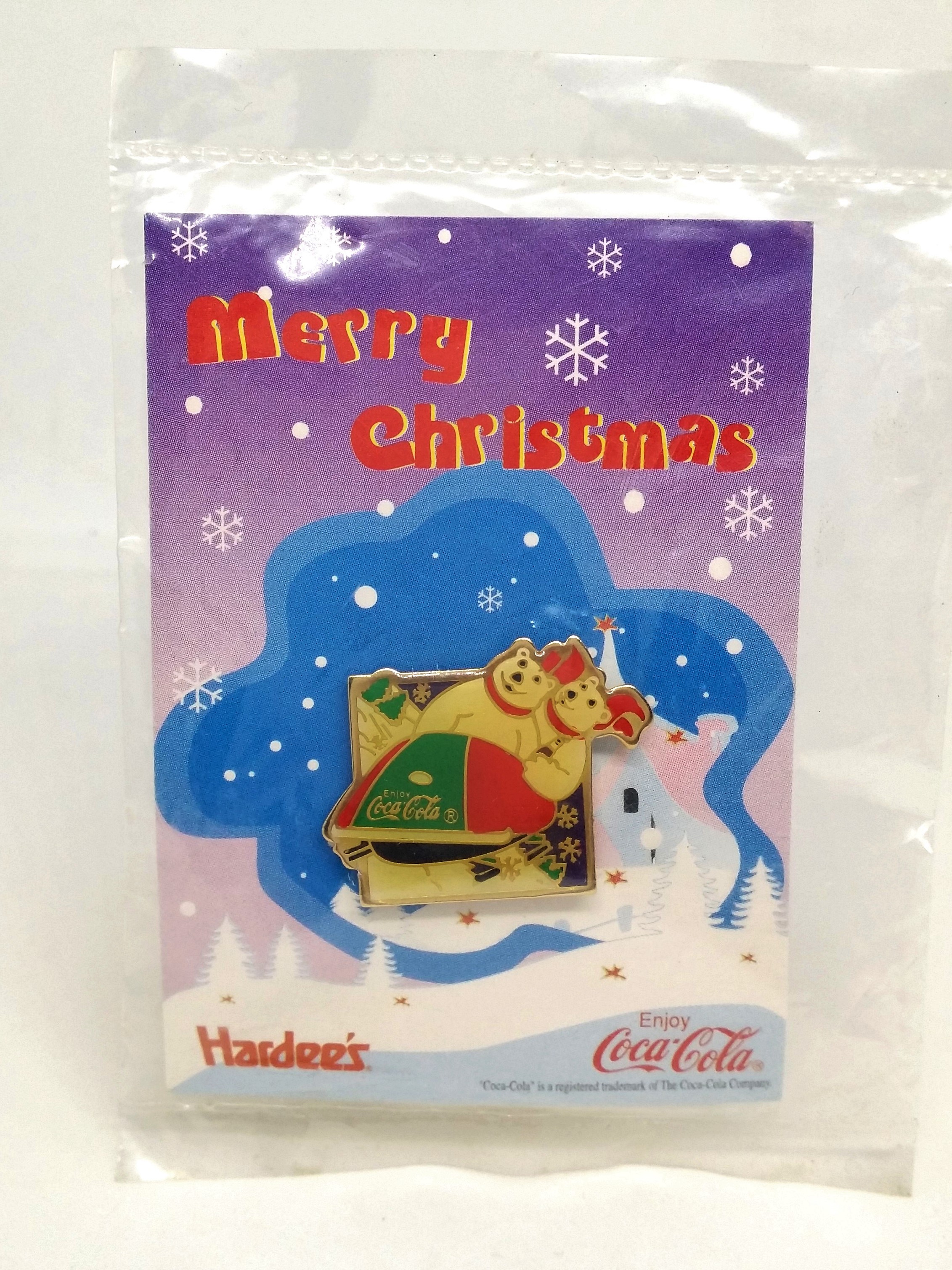 Coca Cola x Hardee's Polar Bear Pin Badge Set Of 4 Factory Sealed - 90s Hong Kong X'mas