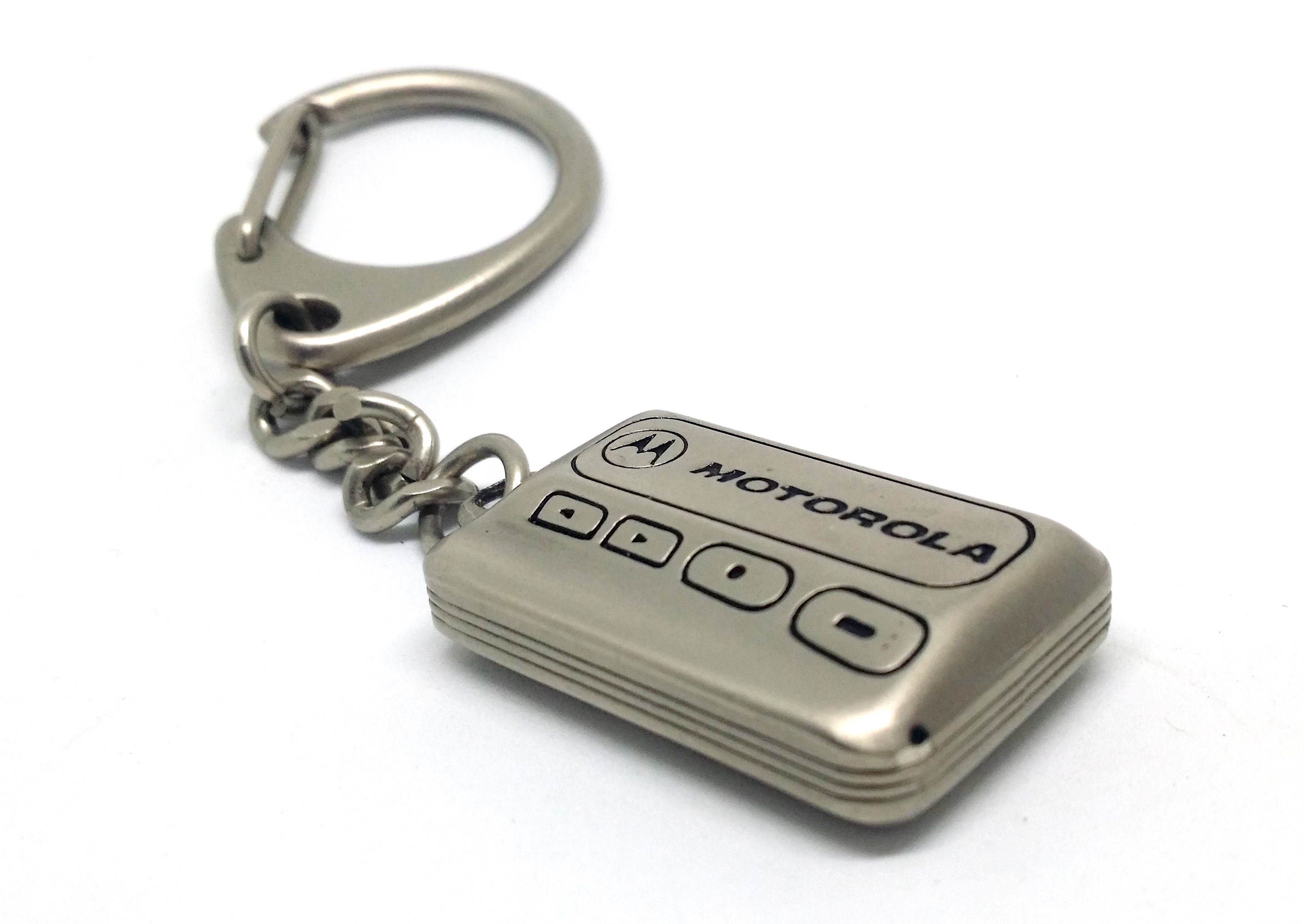 Motorola Pager Shaped 3D Double Sided Silver Metal Keychain - 90s Key Ring