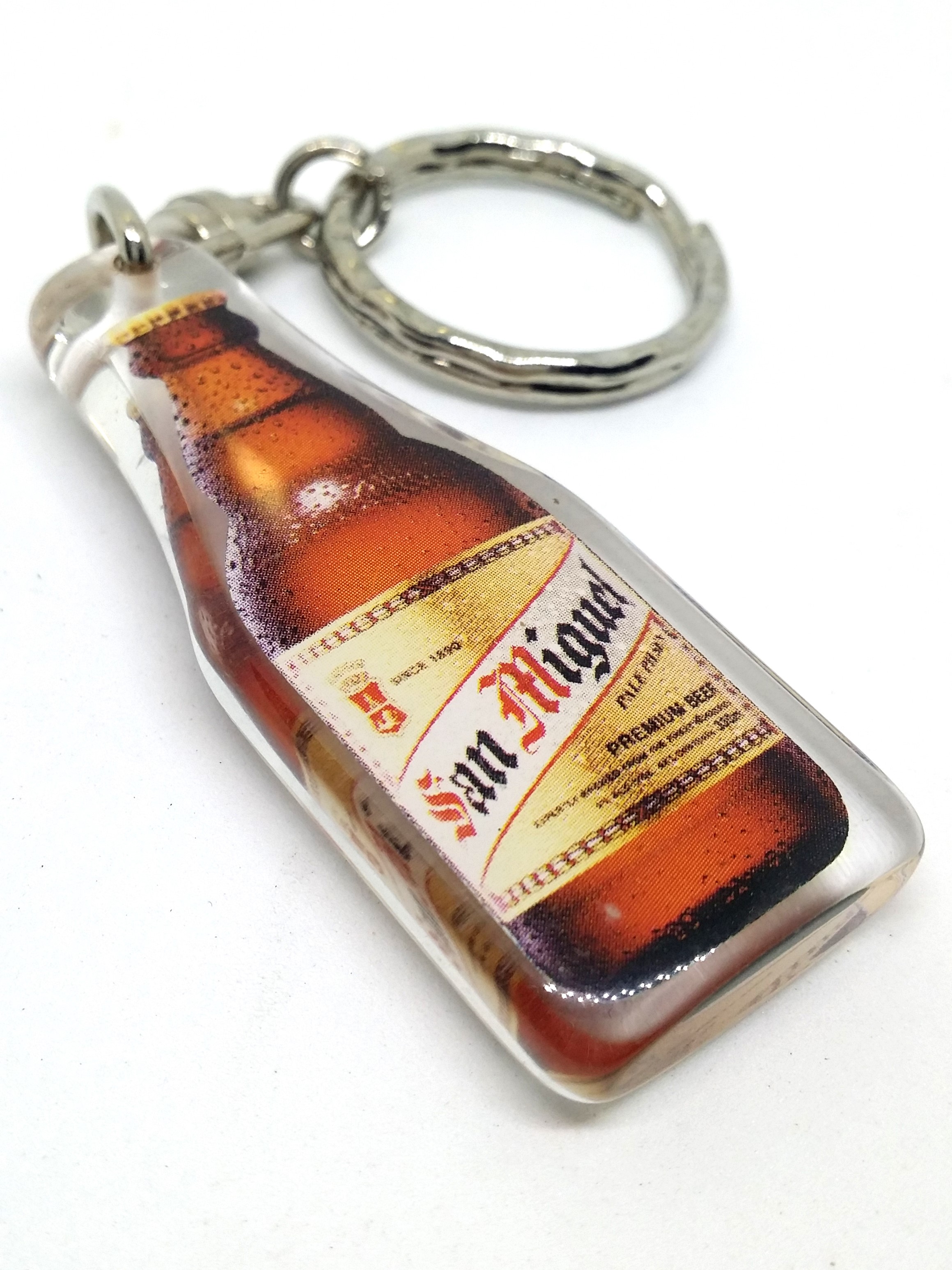 San Miguel Beer Bottle Shaped Double Sided Acrylic Keychain - Vintage Key Ring