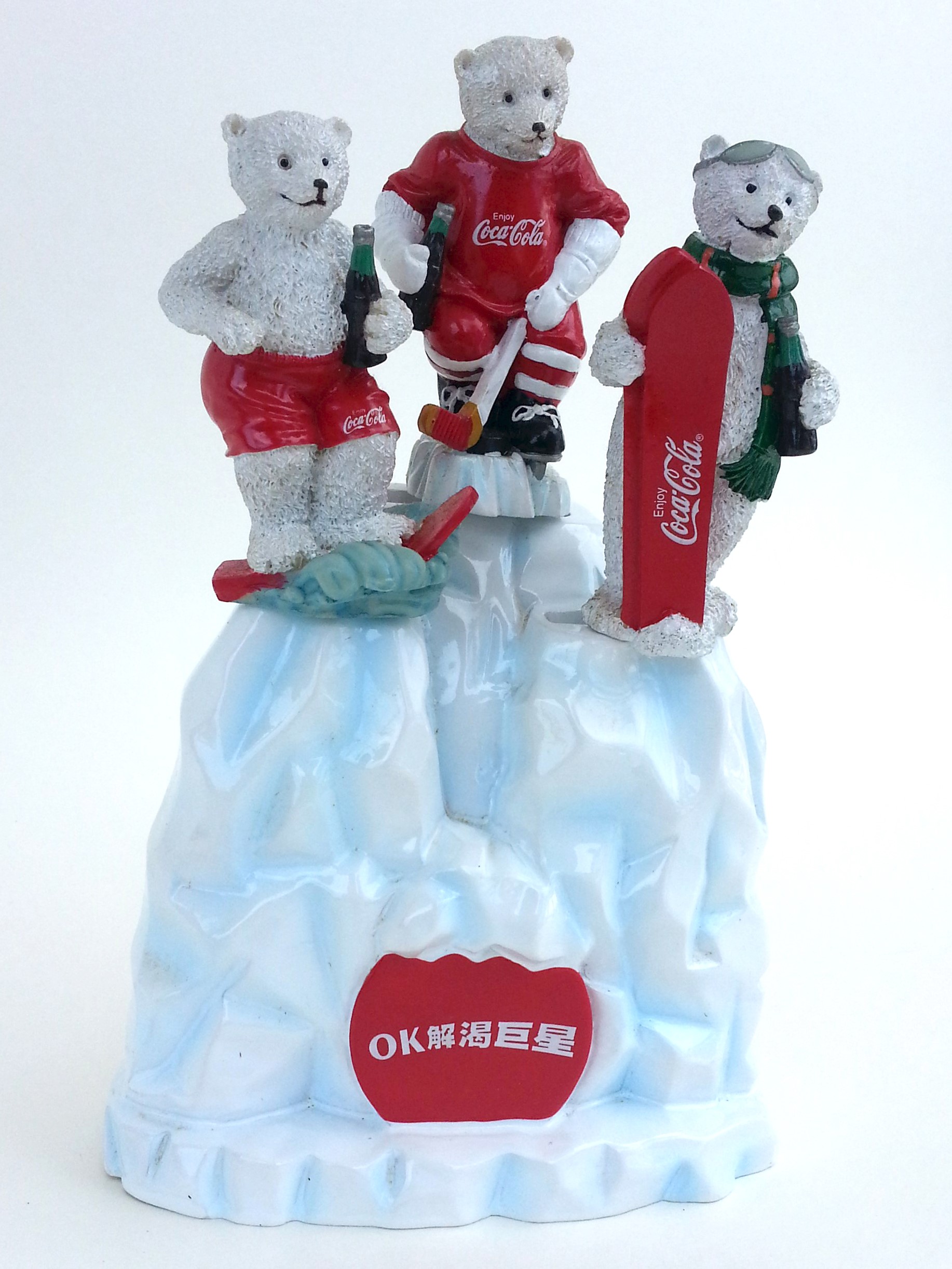 Coca Cola 1998 Polar Bear Handle Flatware w/ Snow Mountain Utensil Holder Set