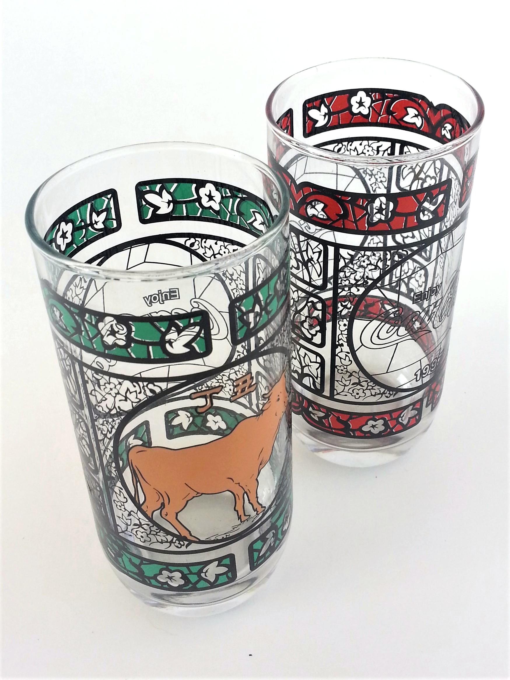 Coca Cola 1997 Chinese Zodiac Year Of The Ox Drinking Glass Tumbler Set Of 2 New In Box