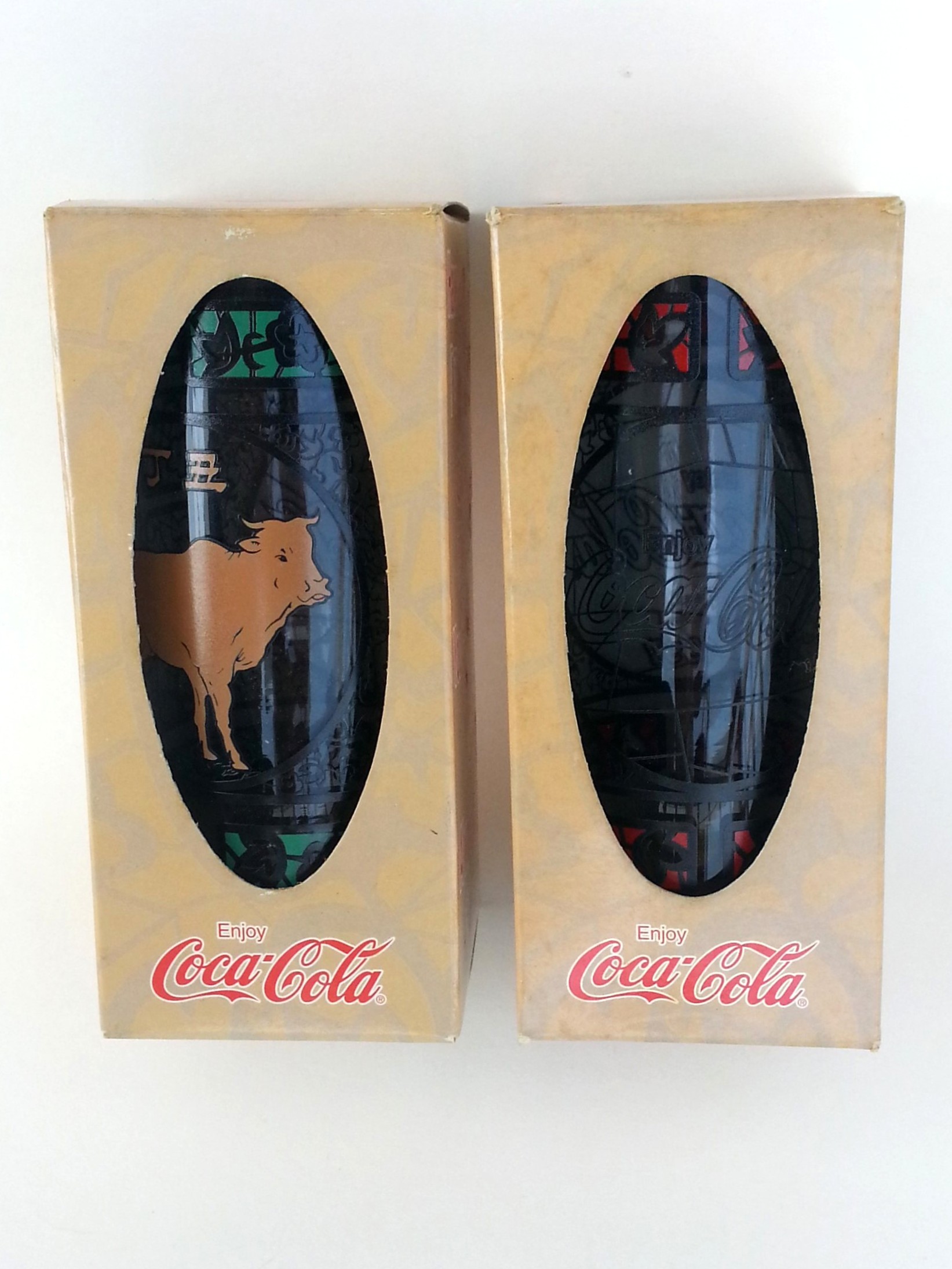 Coca Cola 1997 Chinese Zodiac Year Of The Ox Drinking Glass Tumbler Set Of 2 New In Box