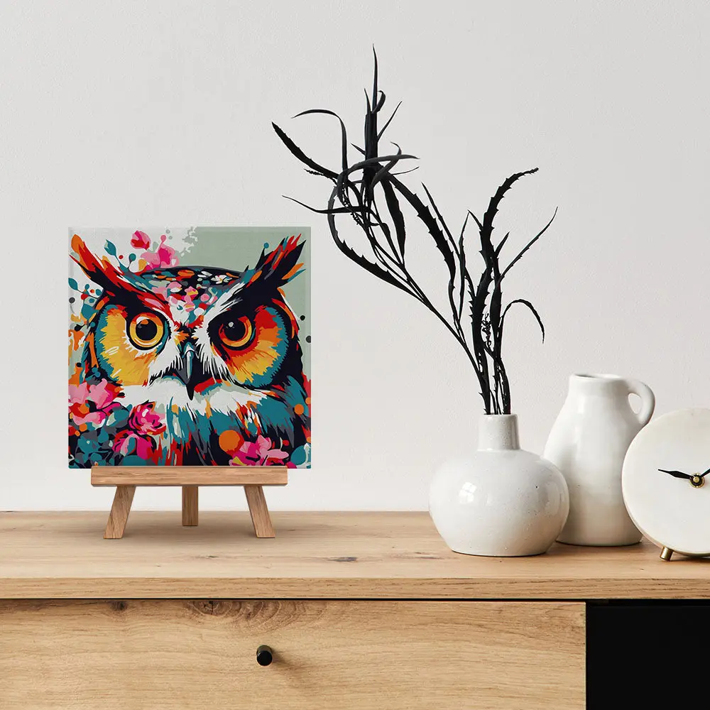 🦉🌸 Mini Peinture par numéros – Chouette Fantaisie et Fleurs